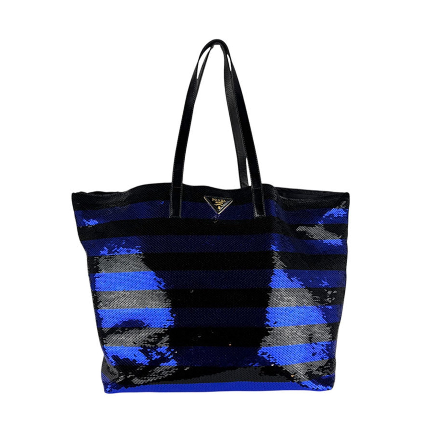 PRADA handbag sequined patent leather black x blue
