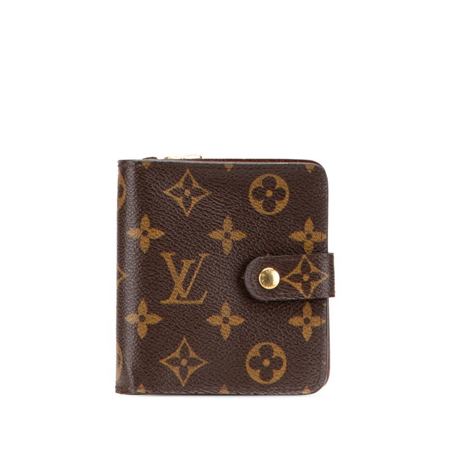 Louis Vuitton Monogram Compact Zip Bifold Wallet Brown Leather LOUIS VUITTON