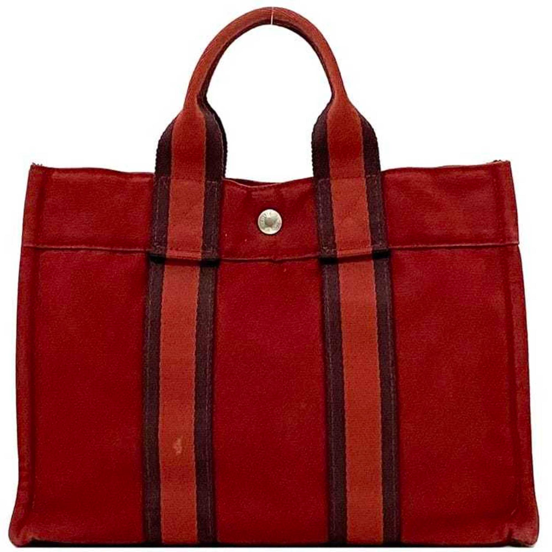 Hermes Handbag Foult PM Red Canvas Striped Bag Men's Compact