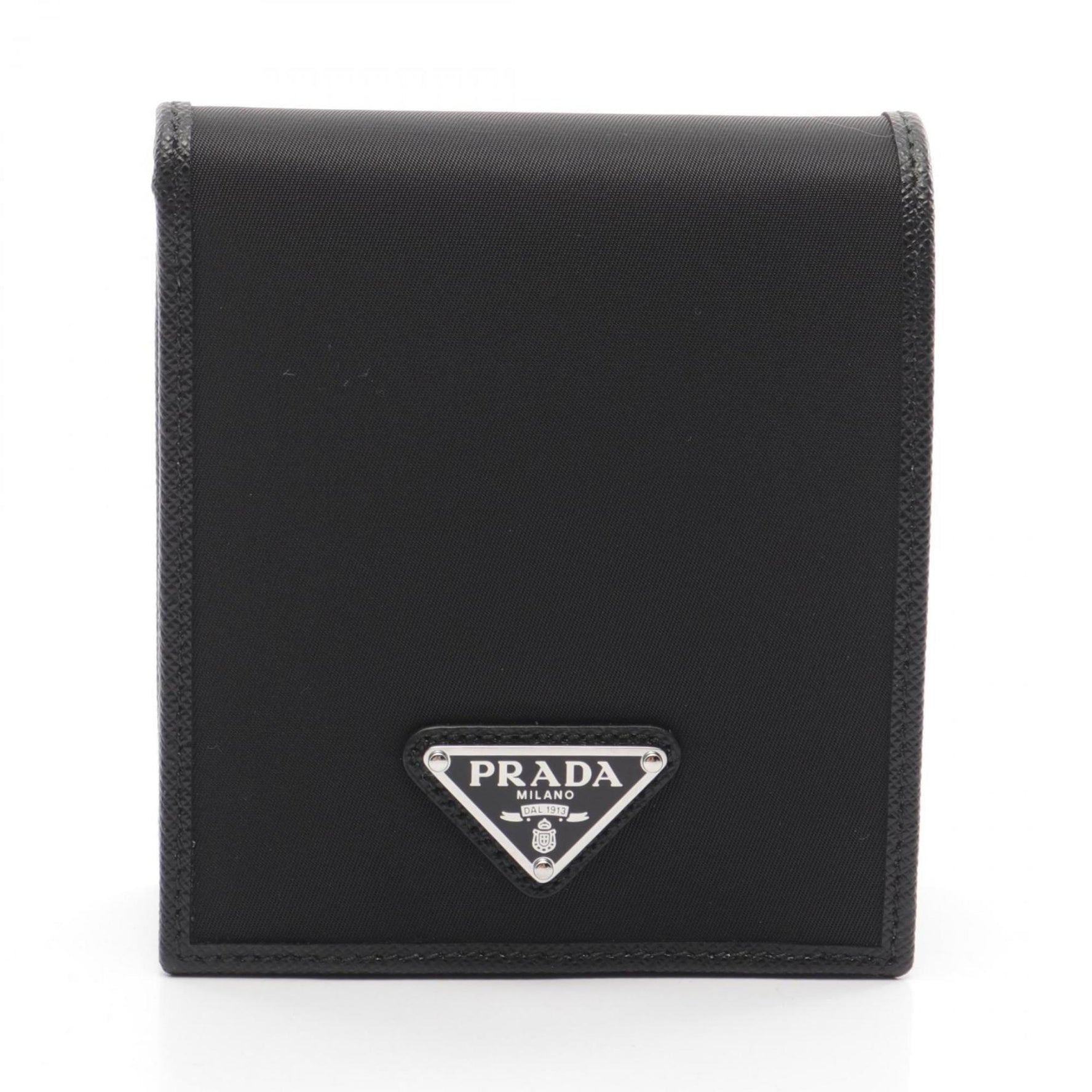 PRADA TESSUTO+SAFFIAN Bi-fold Wallet Nylon Saffiano Leather Men's Black 2MO7382DMHF0002