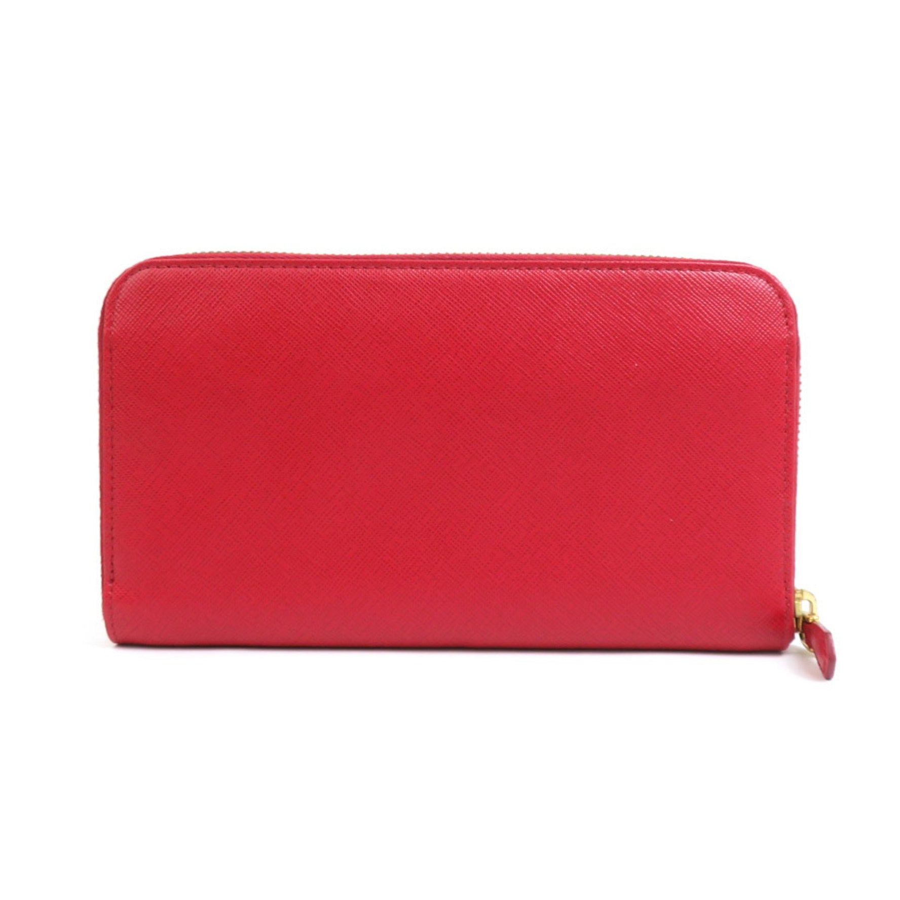 PRADA Round Long Wallet Leather Red