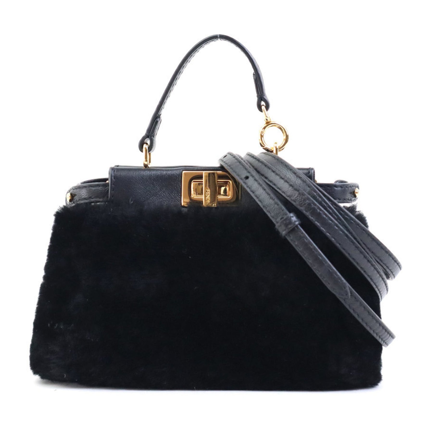 FENDI shoulder bag handbag micro peekaboo fur leather gold ladies