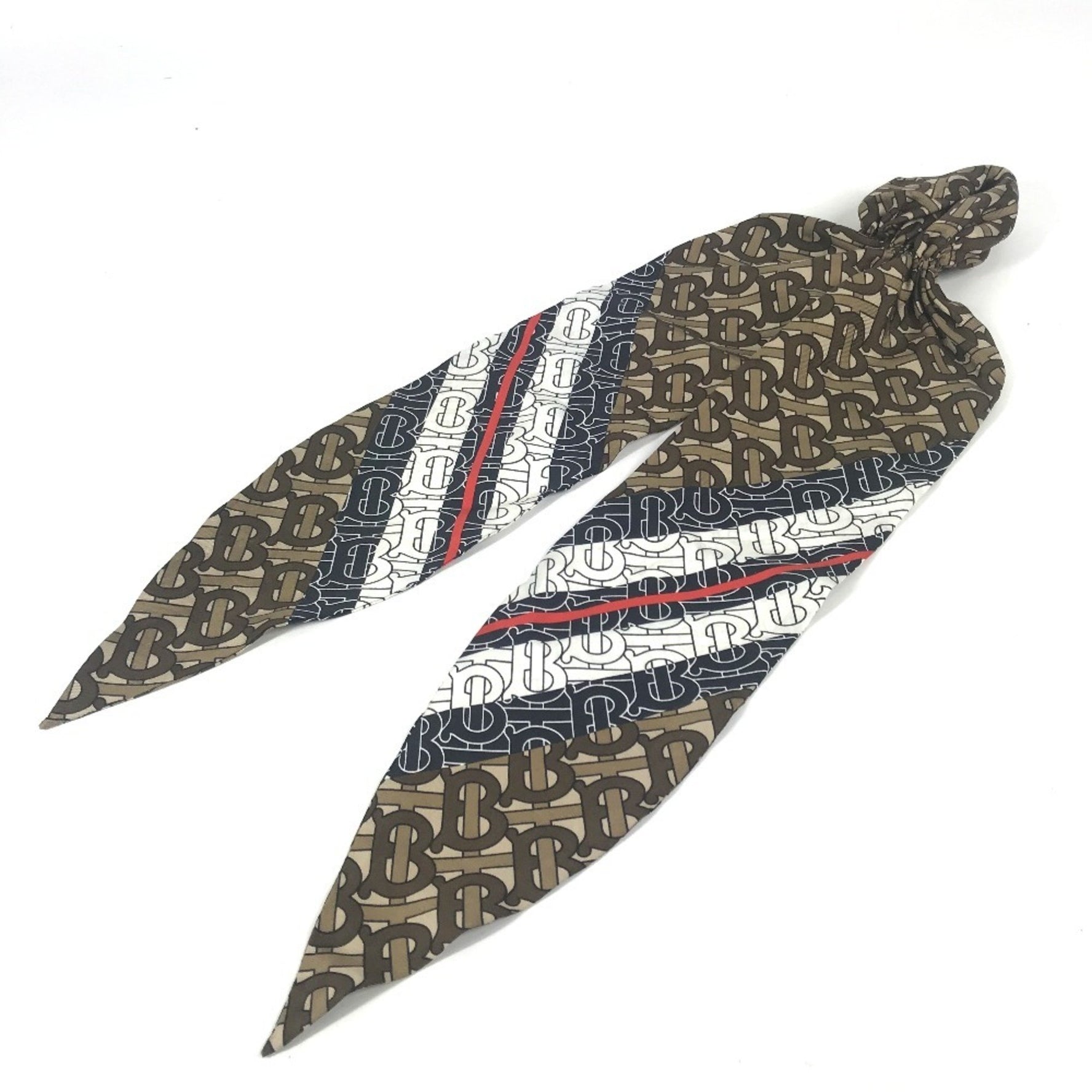 BURBERRY Monogram TB Logo Hair Accessory Scarf Chignon Net Scrunchie Silk