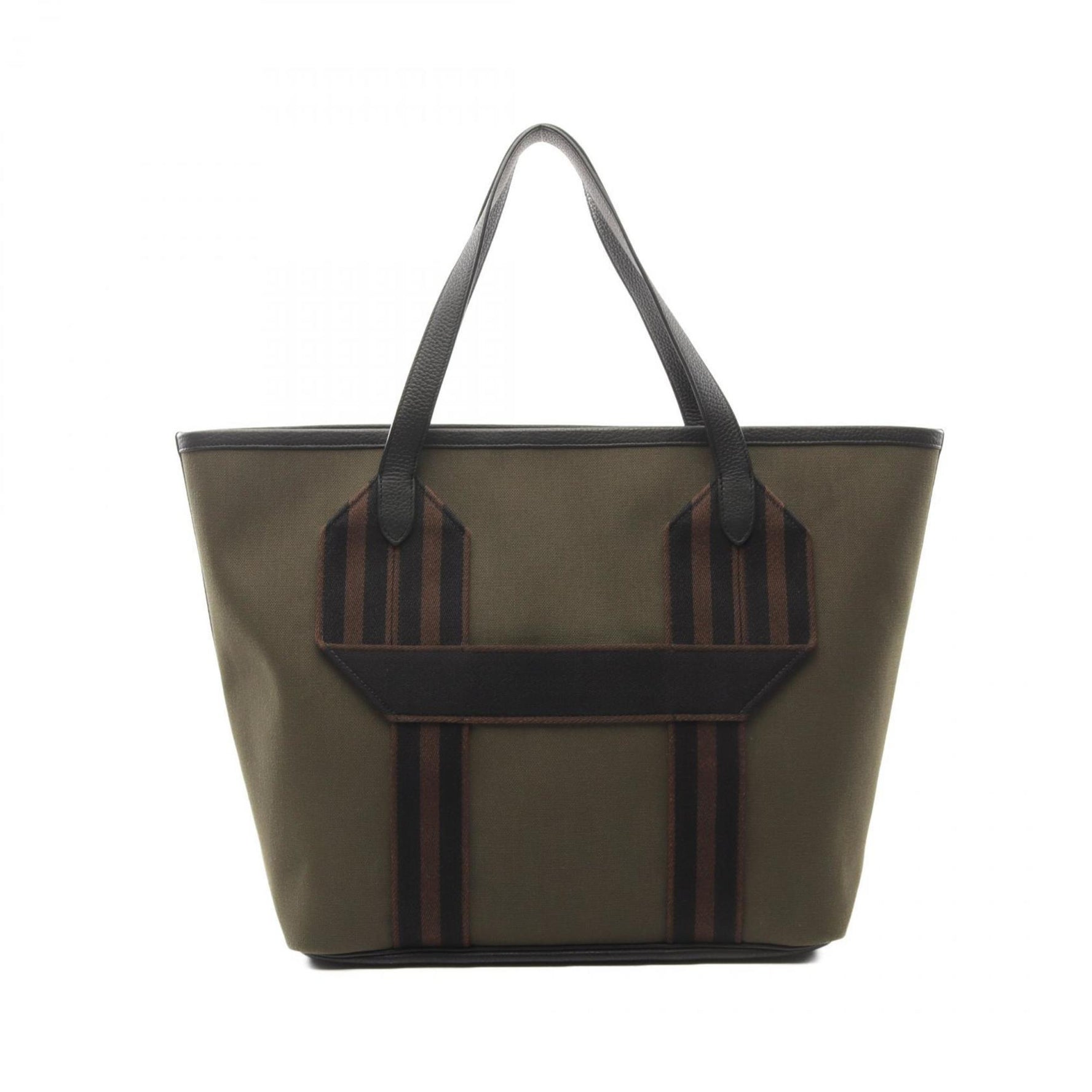 Hermes Parsangle Tote Bag Canvas Toile Military Taurillon Khaki Black