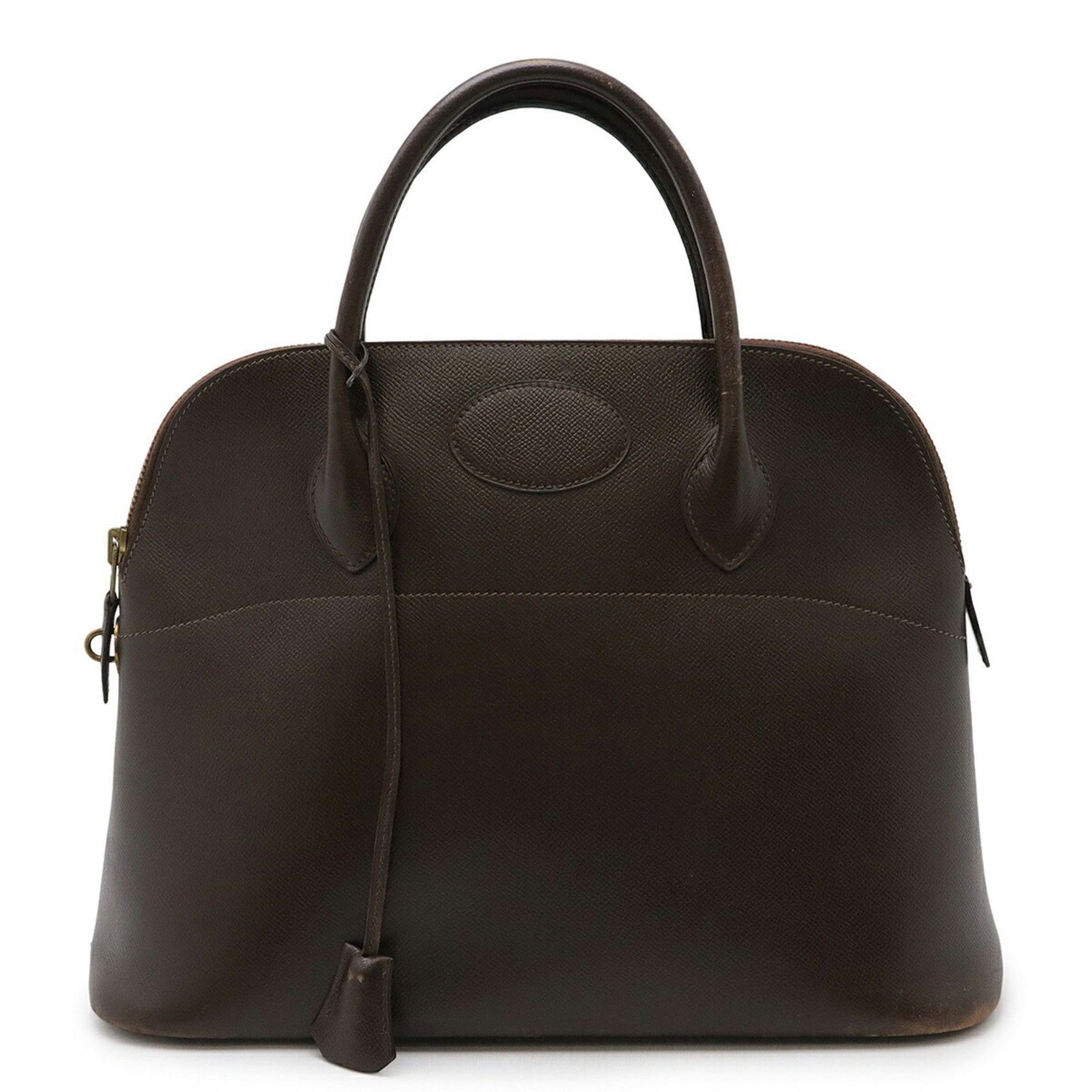 HERMES Bolide 35 Handbag, Epsom Chocolate Leather, Dark Brown, ○S Stamped, Shoulder Bag