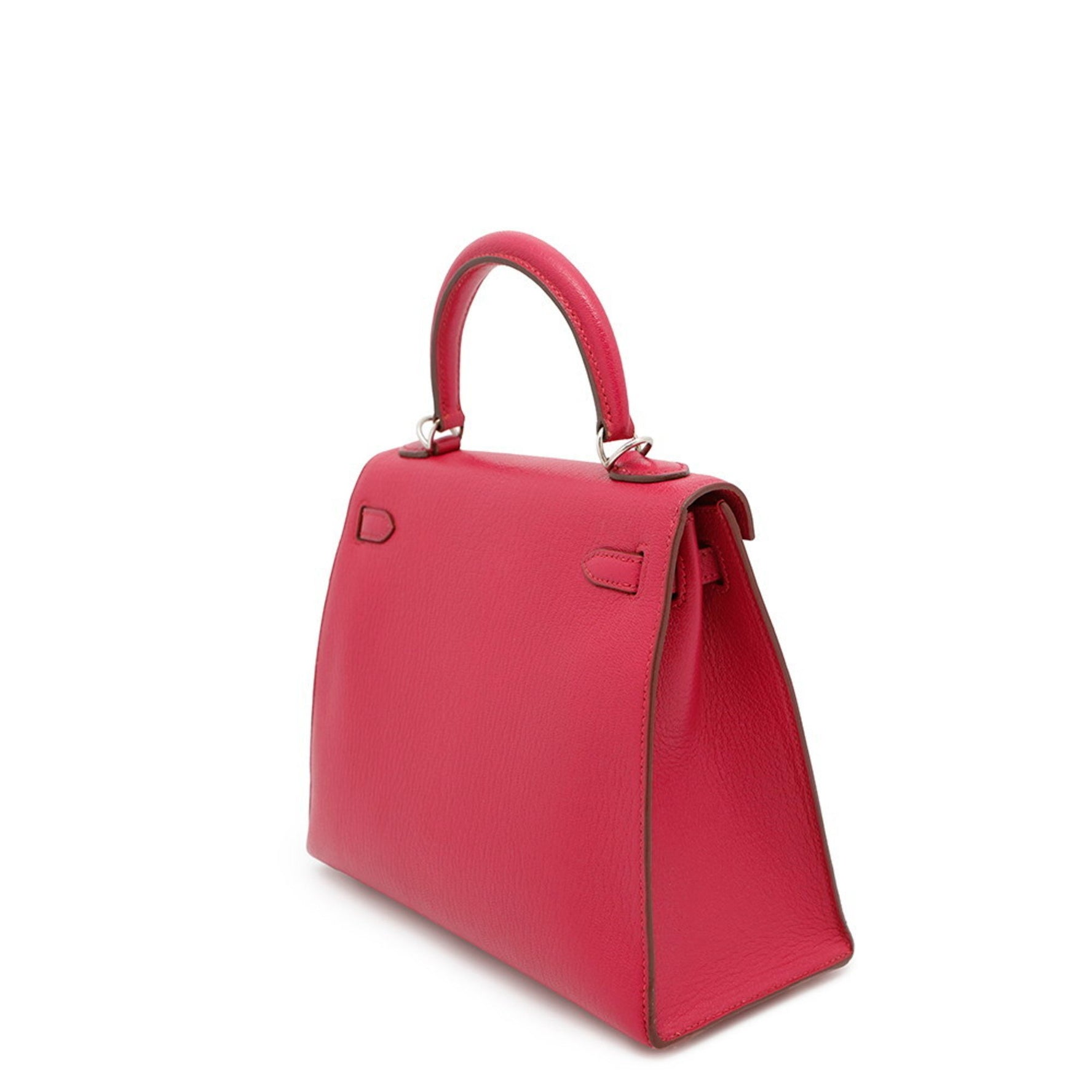 Hermes Hermès Kelly 25 Handbag, Outside Stitching, Raspberry Chevre Mysore, □F Stamp, Shoulder Bag
