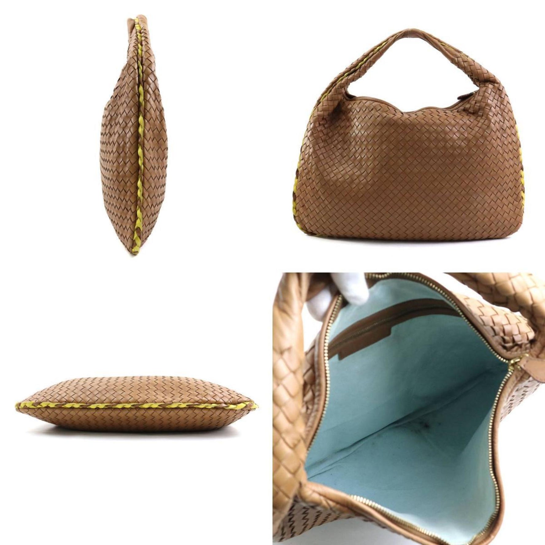 Bottega Veneta Shoulder Bag Intrecciato Leather Brown Yellow Gold