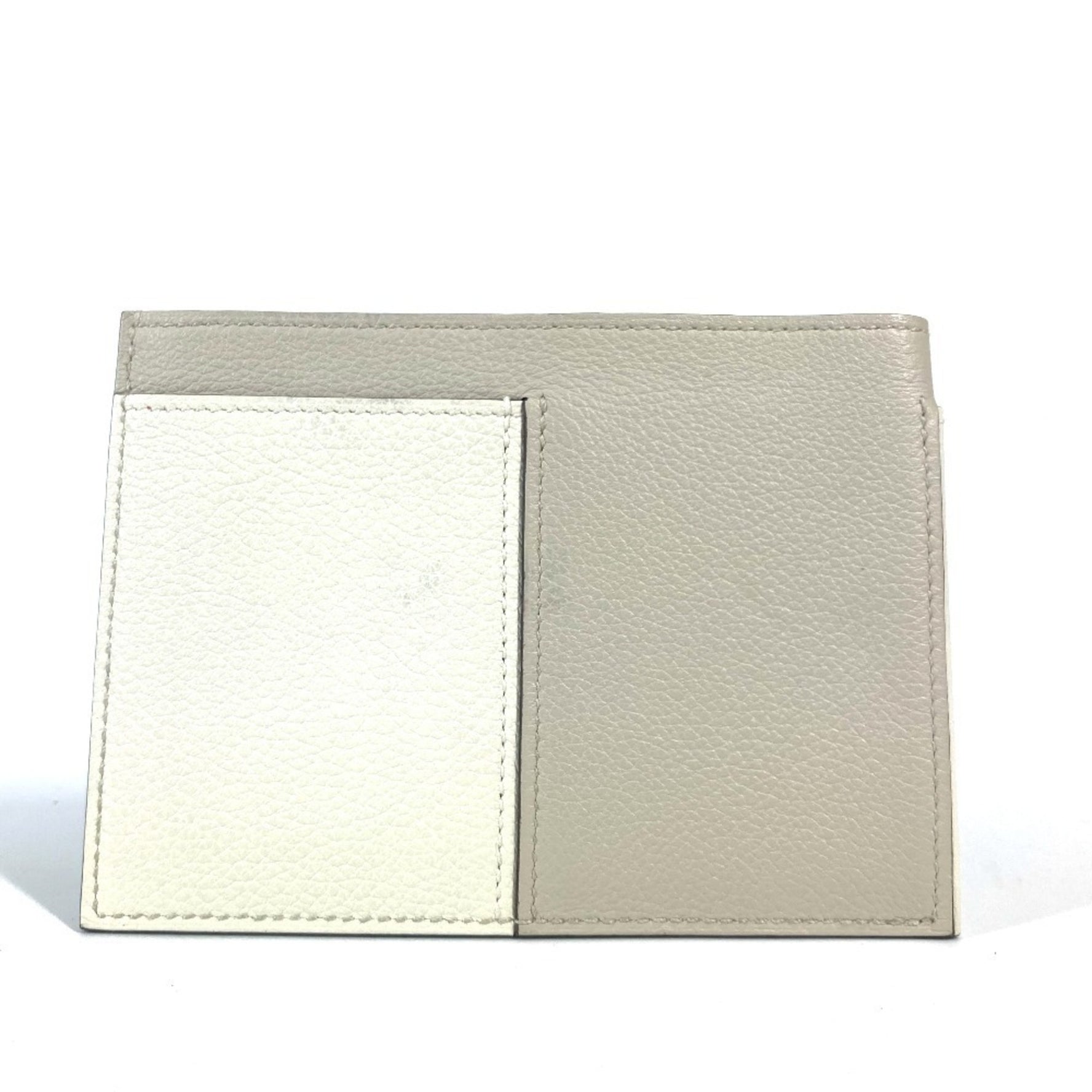 HERMES Bicolor Nect Business Card Holder Pass Case Holder/Card Leather Men's White