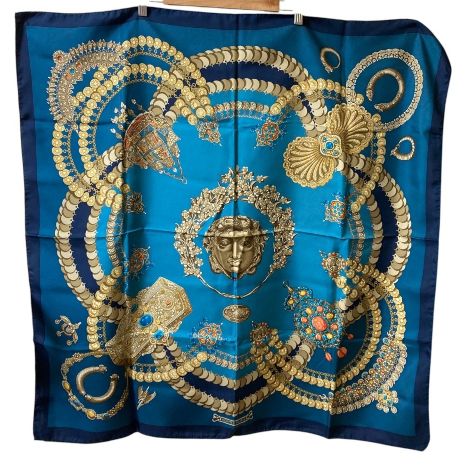 HERMES Carré 90 KOSMIMA Space 100% Silk Large Scarf/Shawl Blue