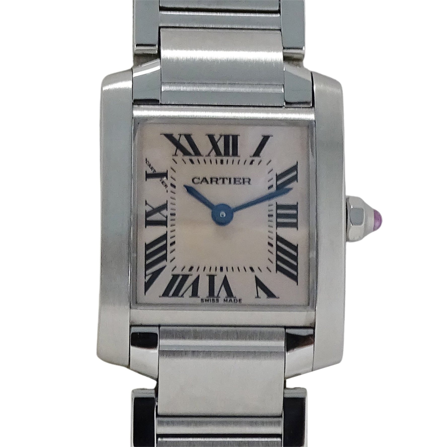 Cartier Tank Française Watch, Small, Pink Shell, Quartz Movement, Stainless Steel, Polished Silver