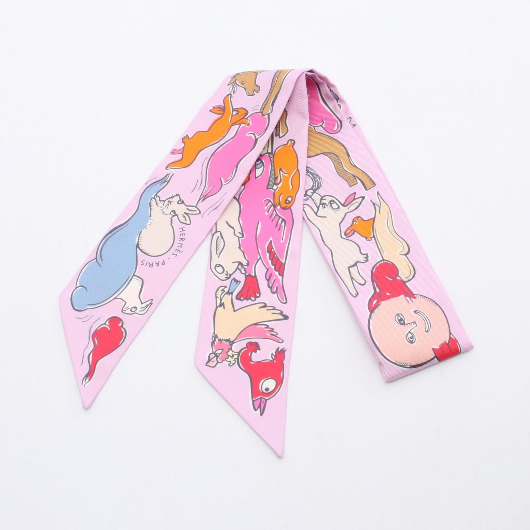 Hermes Hermès Twilly "MILLE ET UN LAPINS" Silk Scarf in Multicolored Pink