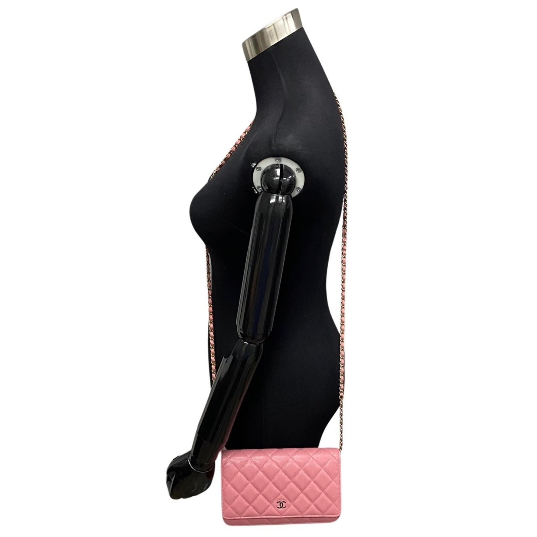 CHANEL Caviar Skin Matelasse Leather Chain Shoulder Bag Wallet