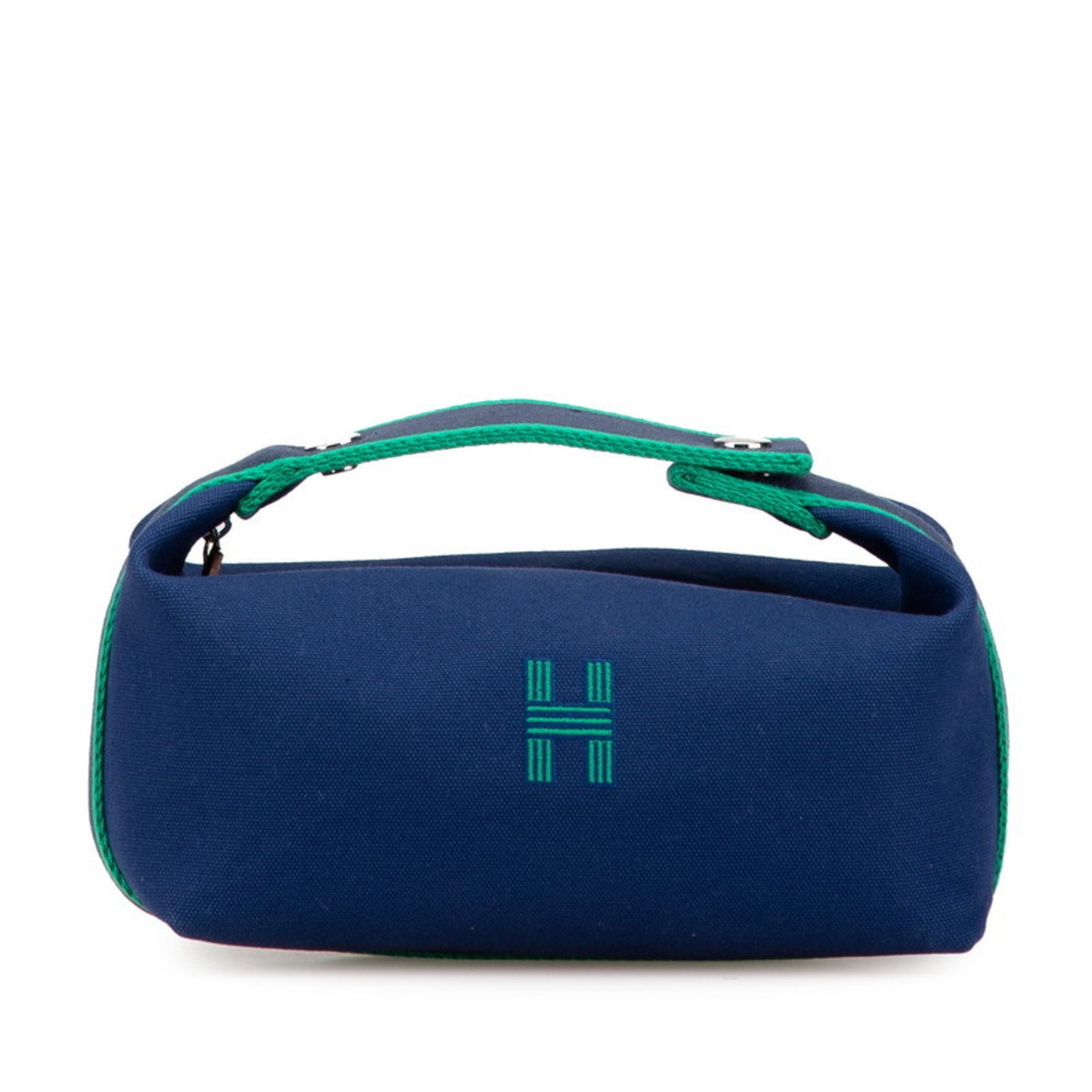 Hermes Brid A Black PM Pouch Handbag Navy Green Cotton
