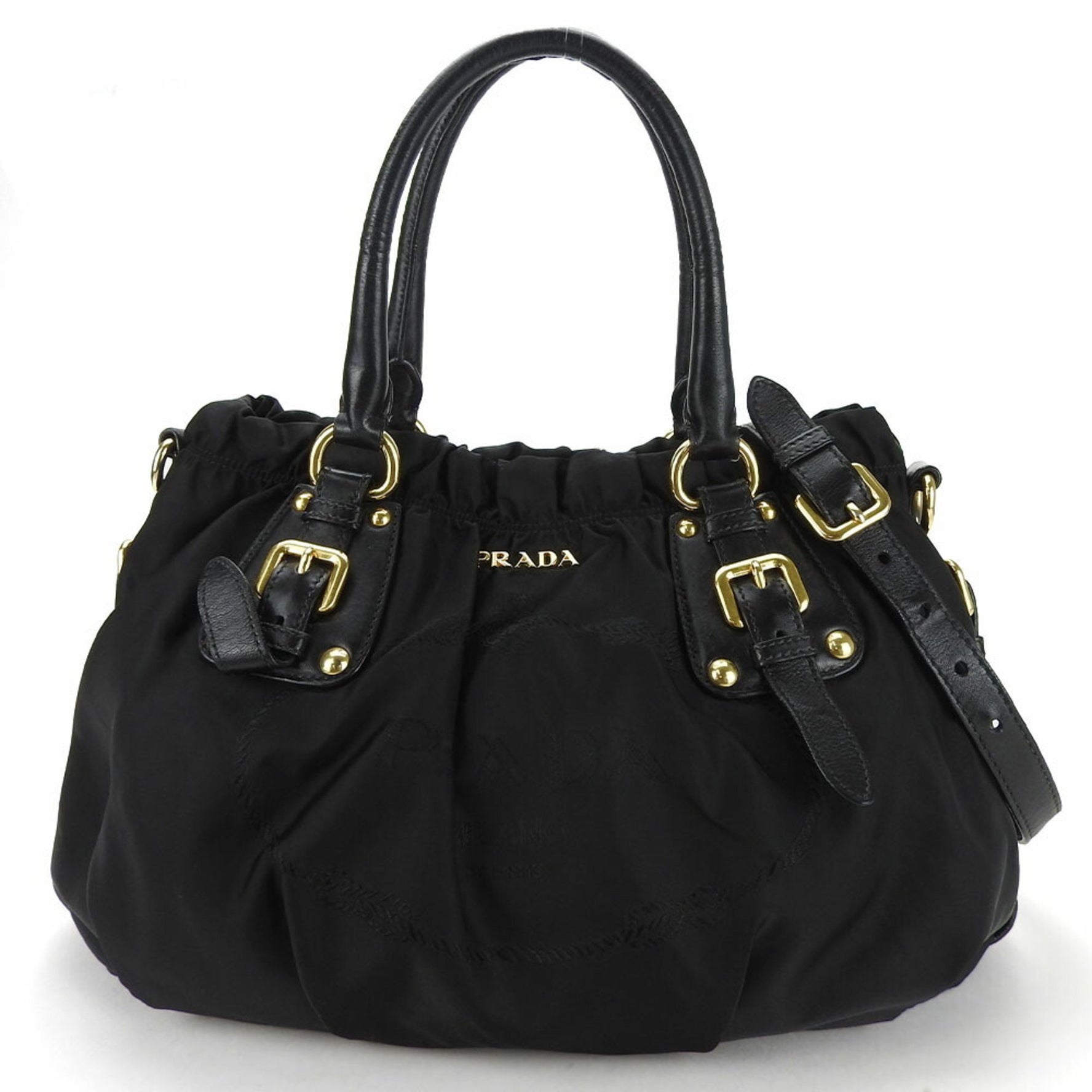 Prada handbag shoulder nylon leather ladies