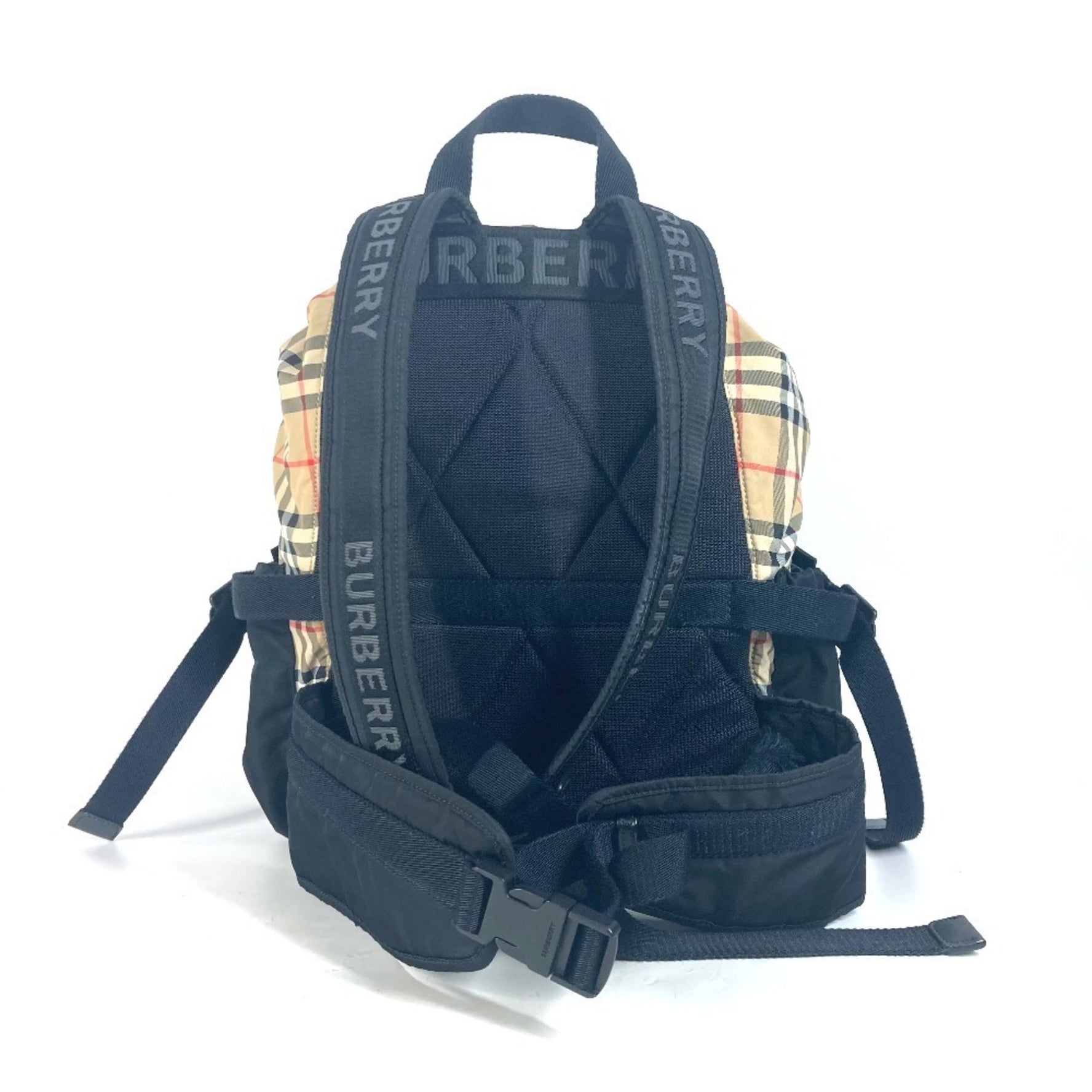 BURBERRY Logo Check Bag Backpack Rucksack Nylon Men's Beige
