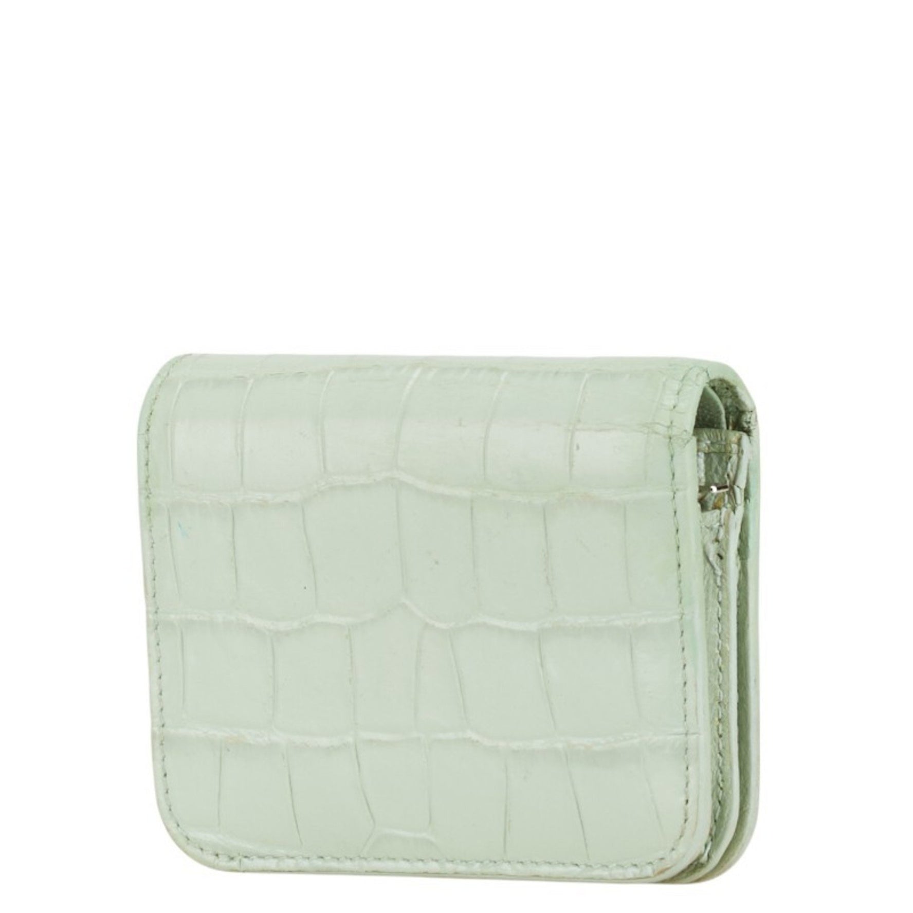 Balenciaga Crocodile Embossed Bi-fold Wallet Mint Leather
