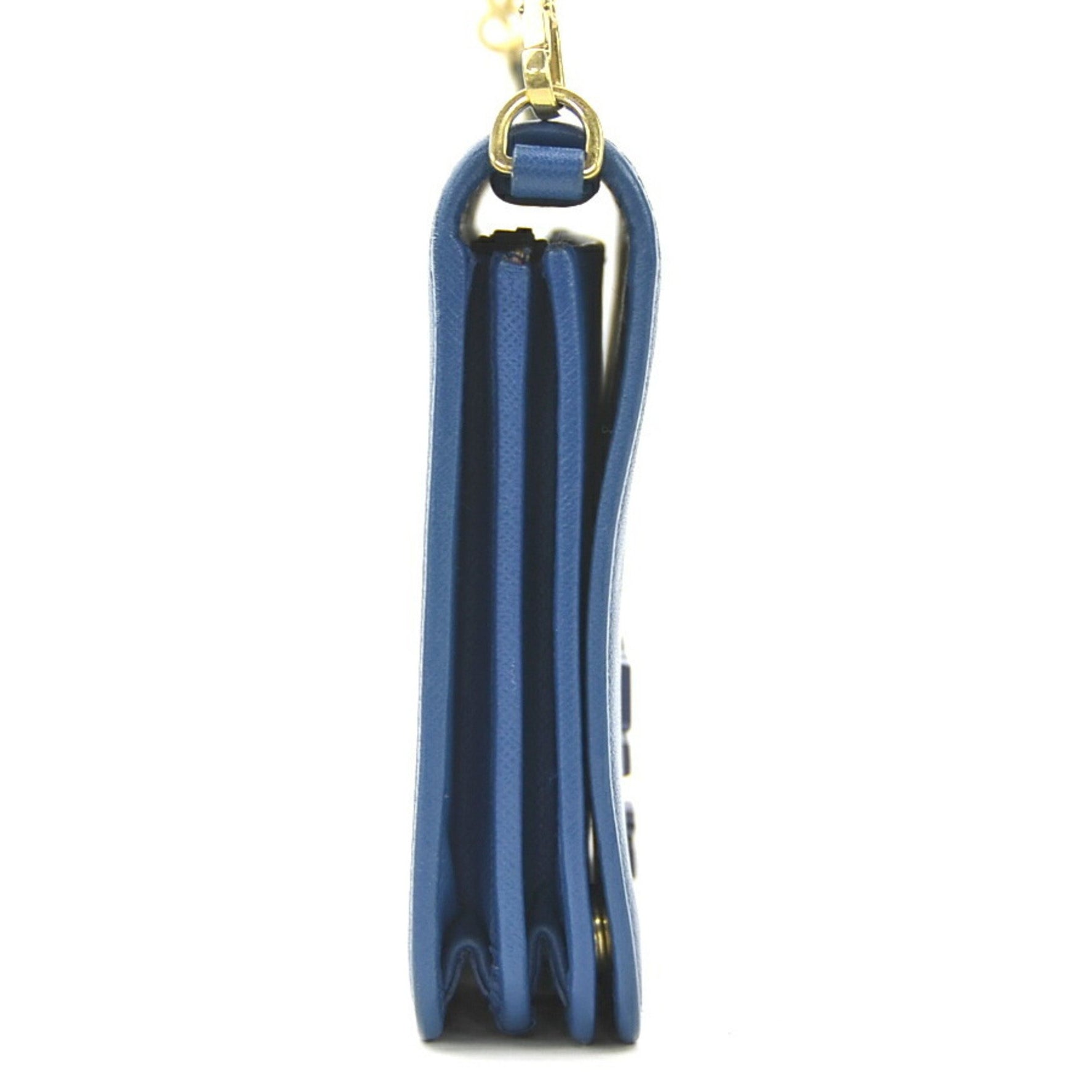 PRADA Wallet Chain Shoulder Bag Leather Metal Blue Gold Women's e59812a