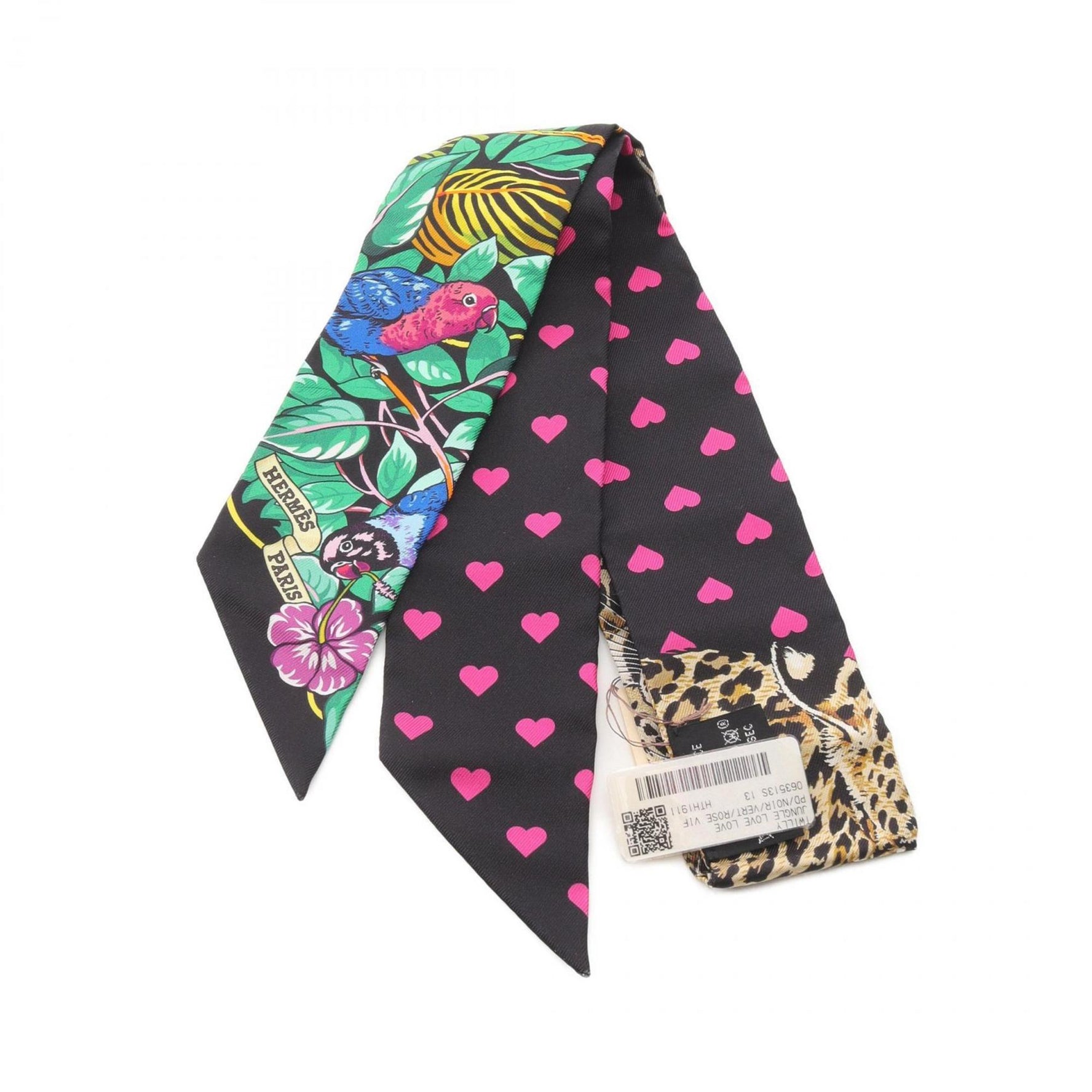 Hermes Hermès JUNGLE LOVE Twilly Silk Scarf Black/Multicolor