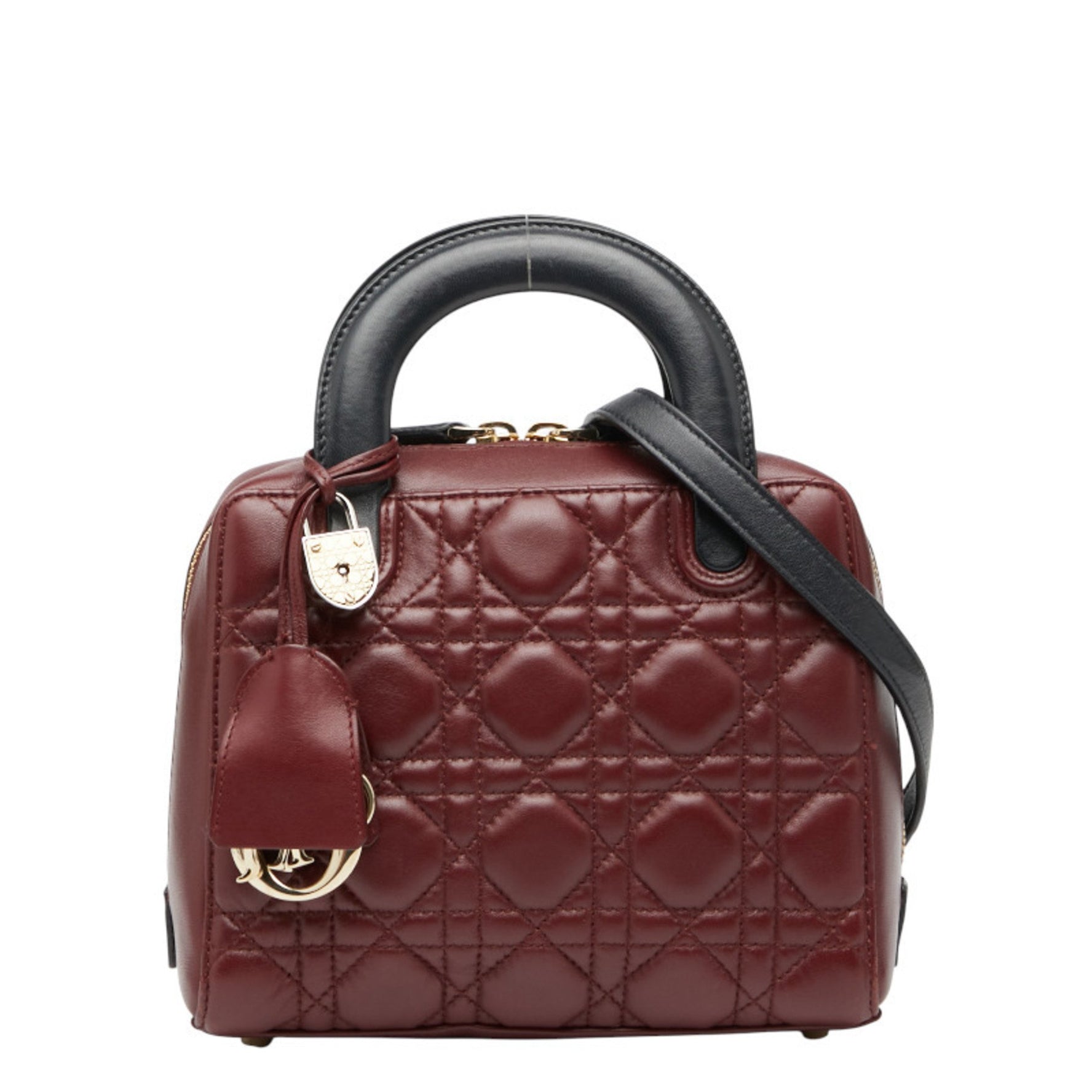 Christian Dior Dior Cannage Lady Lily Classic Handbag/Shoulder Bag, Bordeaux, Black Leather