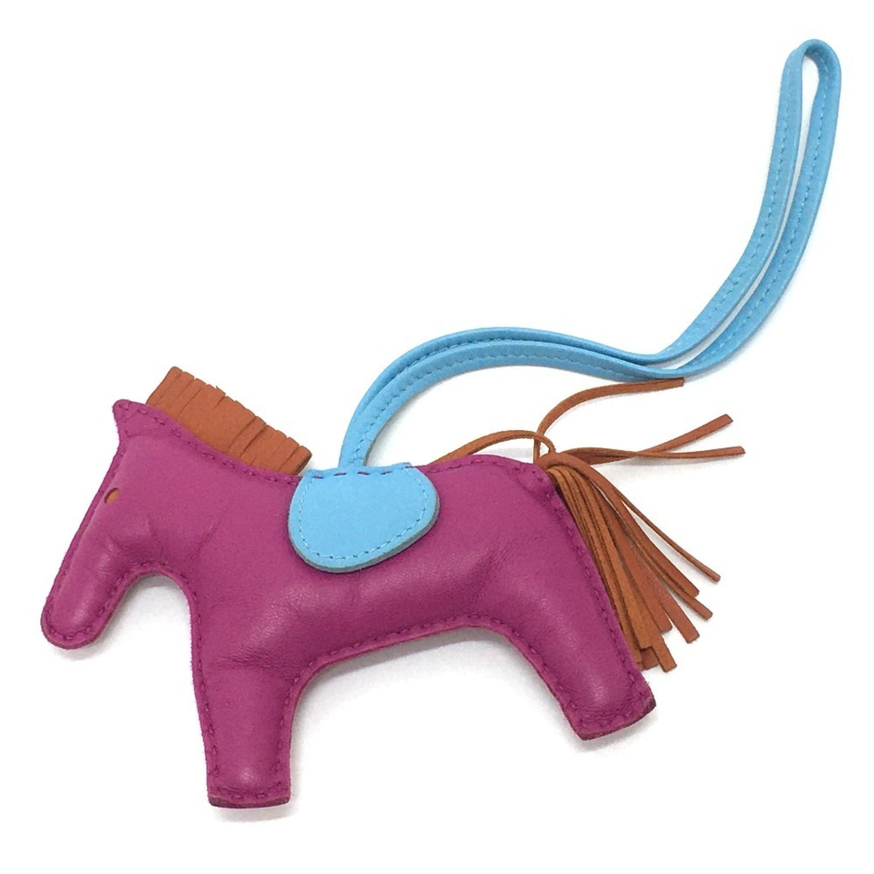 HERMES Horse Rodeo MM Bag Charm Keychain Rose x Carnelian Celeste