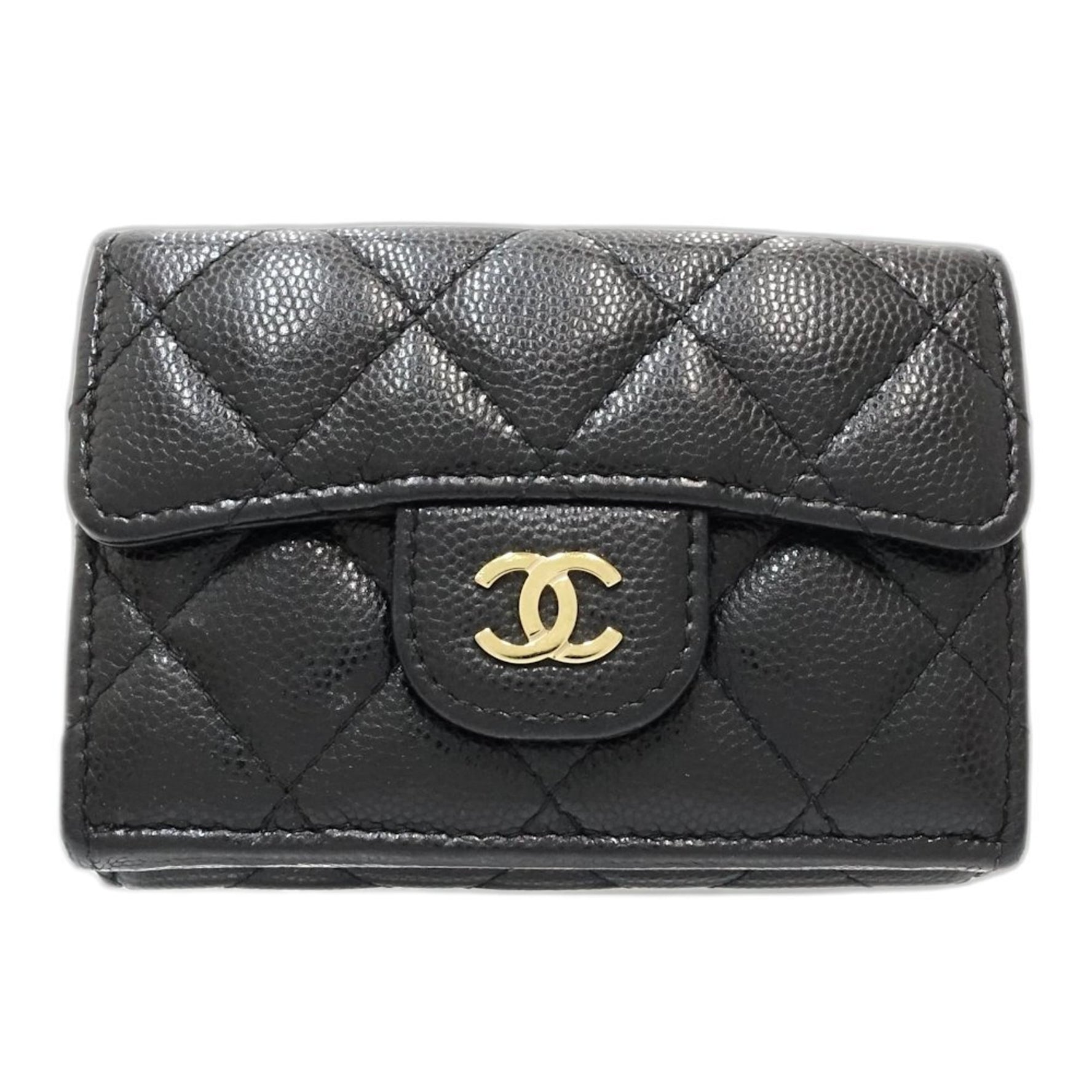 CHANEL Tri-fold Wallet Matelasse Coco Mark Classic Small Flap Caviar Skin