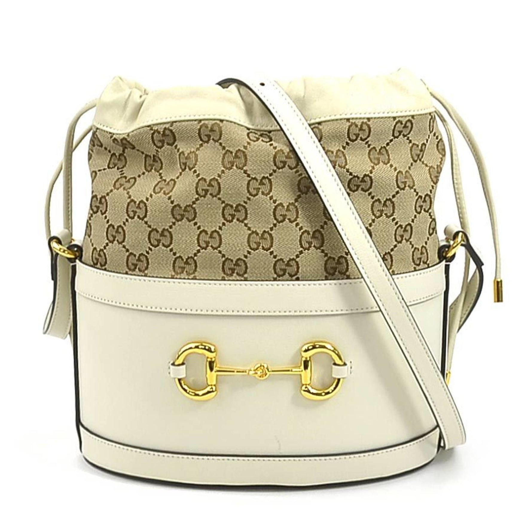 GUCCI Shoulder Bag Horsebit Leather GG Canvas