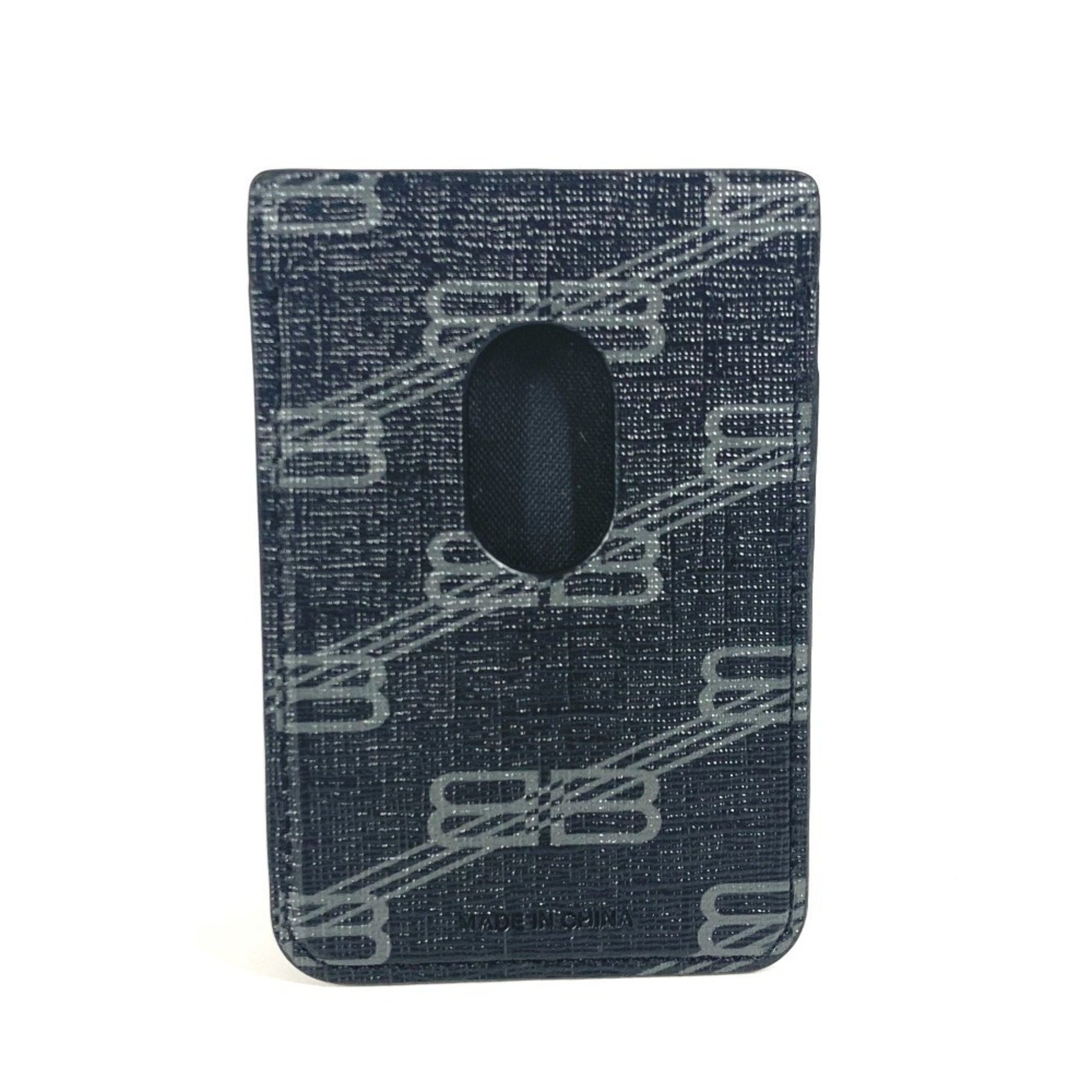 BALENCIAGA Logo Magsafe Business Card Holder Pass Case Holder/Card Leather Men's Black