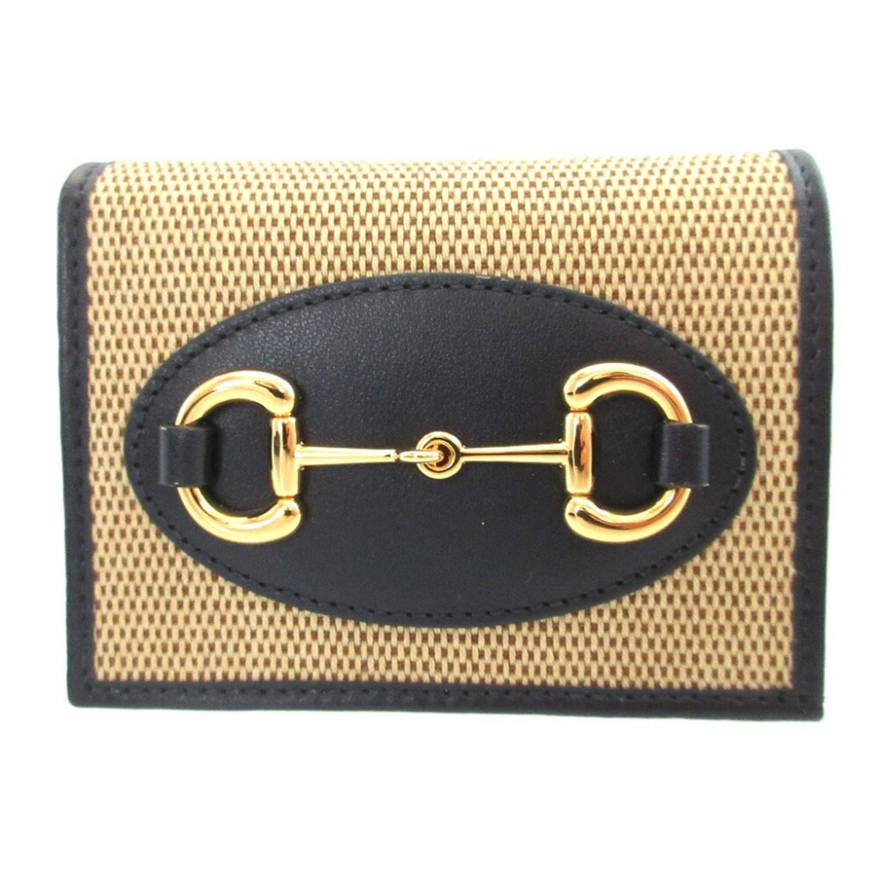 Like new Gucci Horsebit Compact Wallet canvas and leather, beige navy blue, bifold wallet