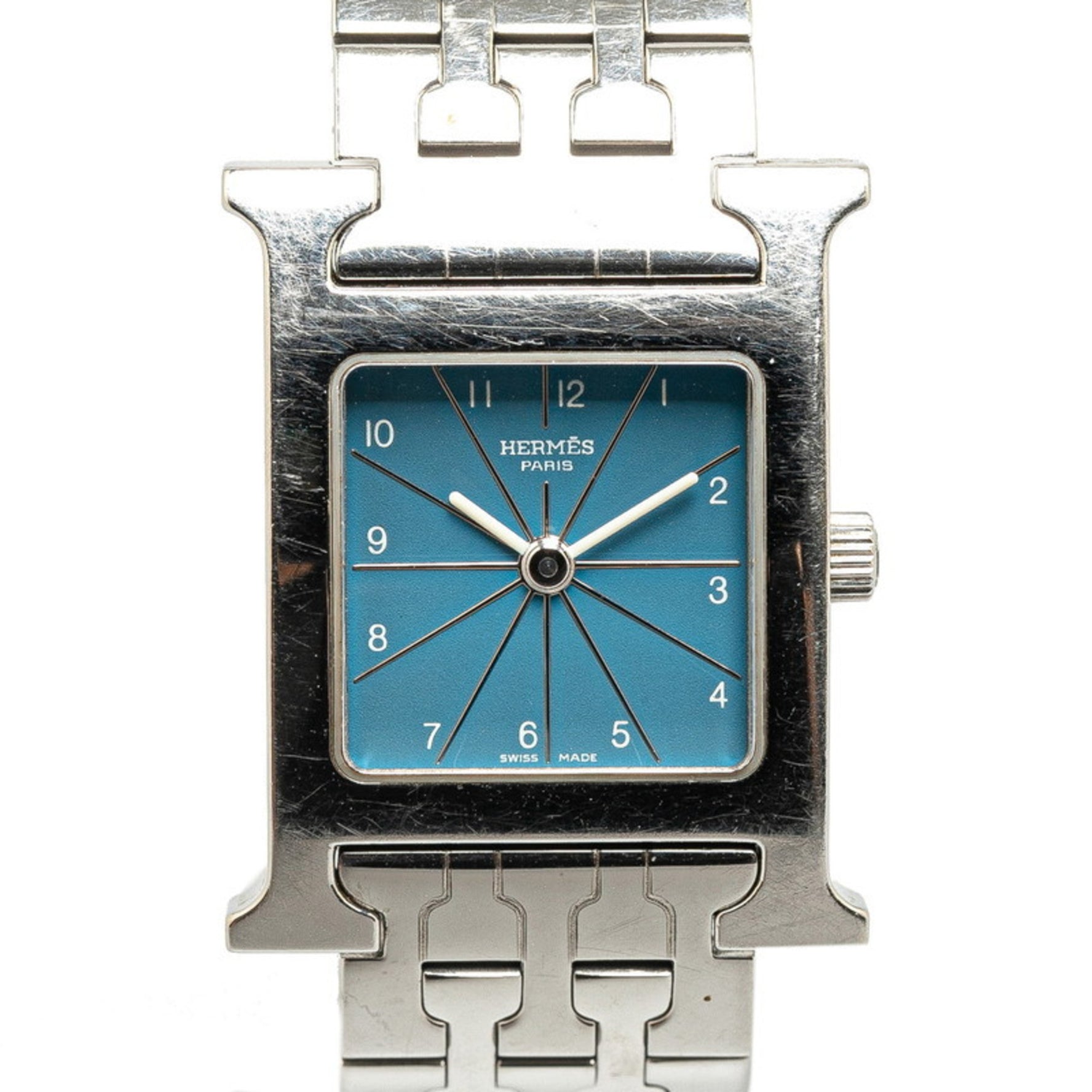 Hermes H Watch Wristwatch Quartz Blue Dial Stainless Steel Ladies