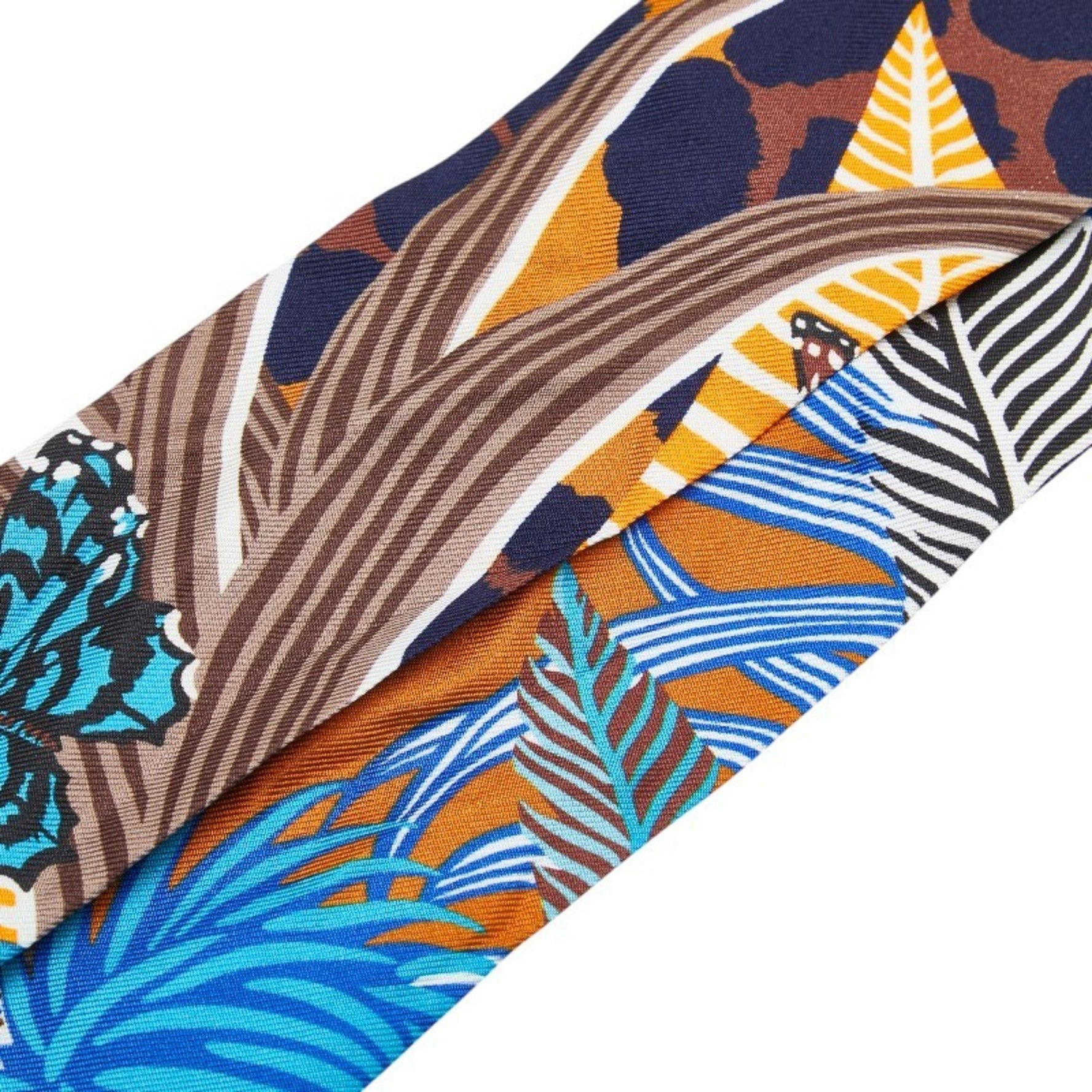 Hermes Twilly Jaguar Quetzal Scarf Muffler Light Blue Multicolor Silk