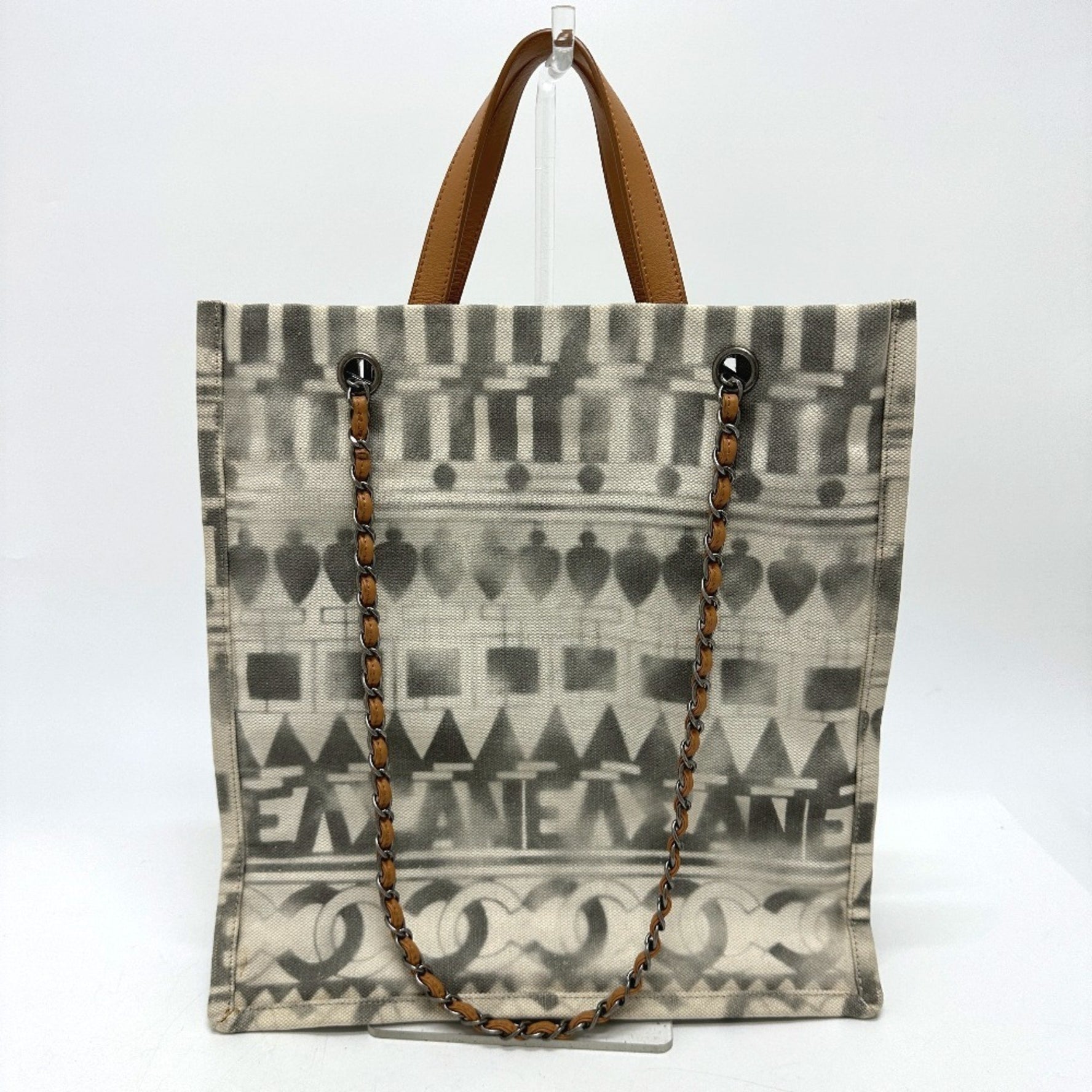 CHANEL CC Coco Mark Icon Shopping Tote, Chain Tote Bag/Shoulder Bag, Canvas/Leather