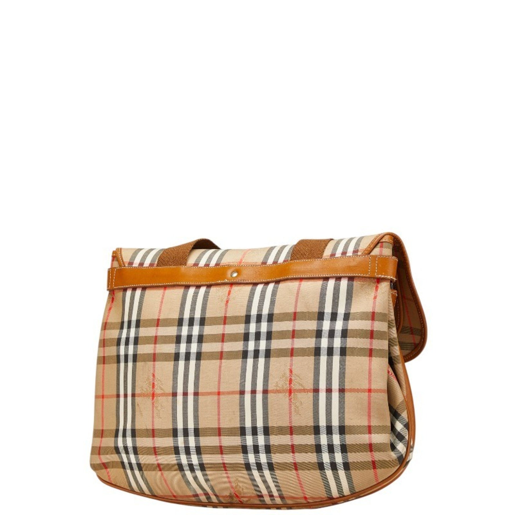 Burberry Nova Check Shadow Horse Crossbody Shoulder Bag in Beige Multicolor Canvas and Leather.