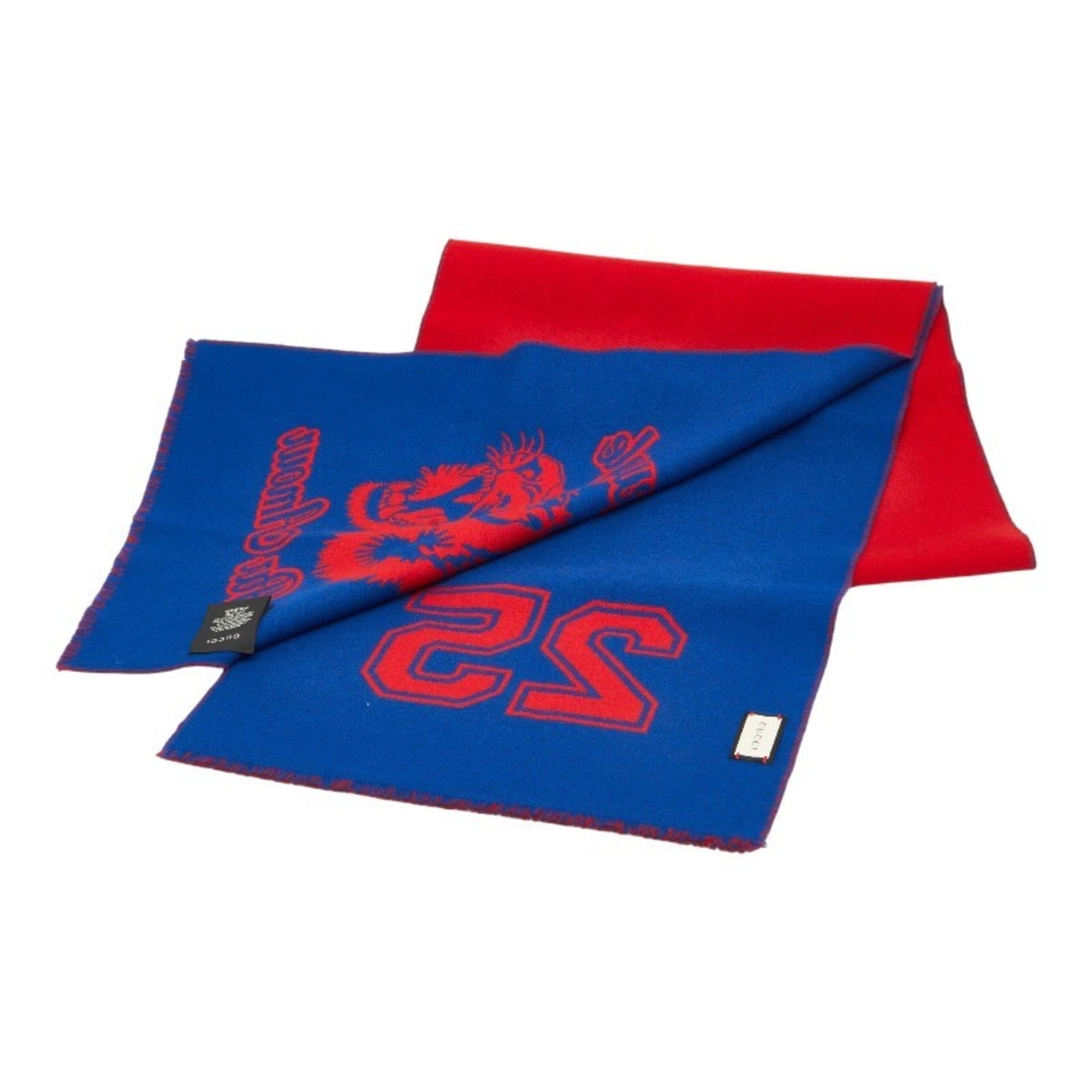 Gucci Tiger scarf in red and blue wool .