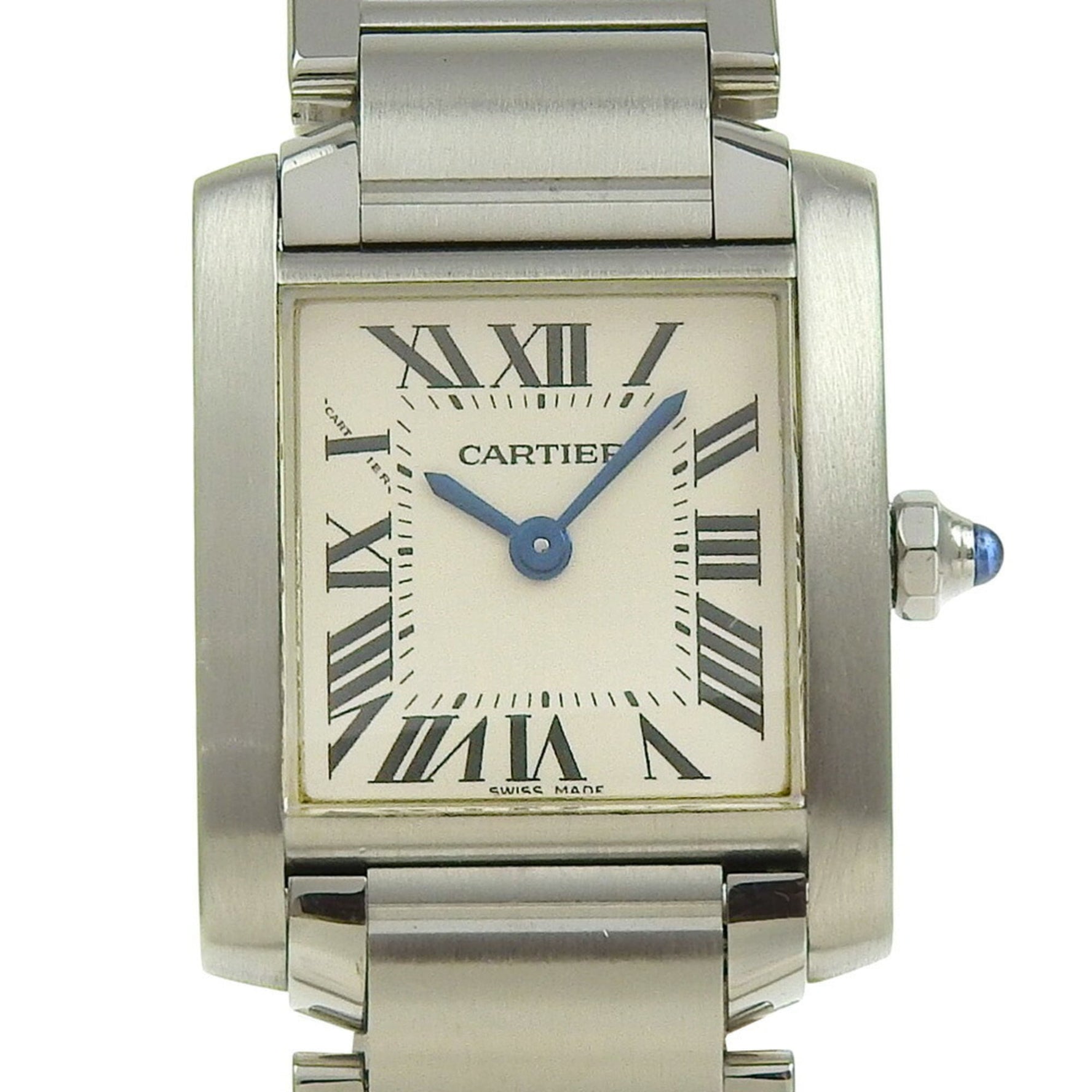 Like new Cartier Tank Française SM white dial stainless steel watch, two hands, quartz movement, x watch