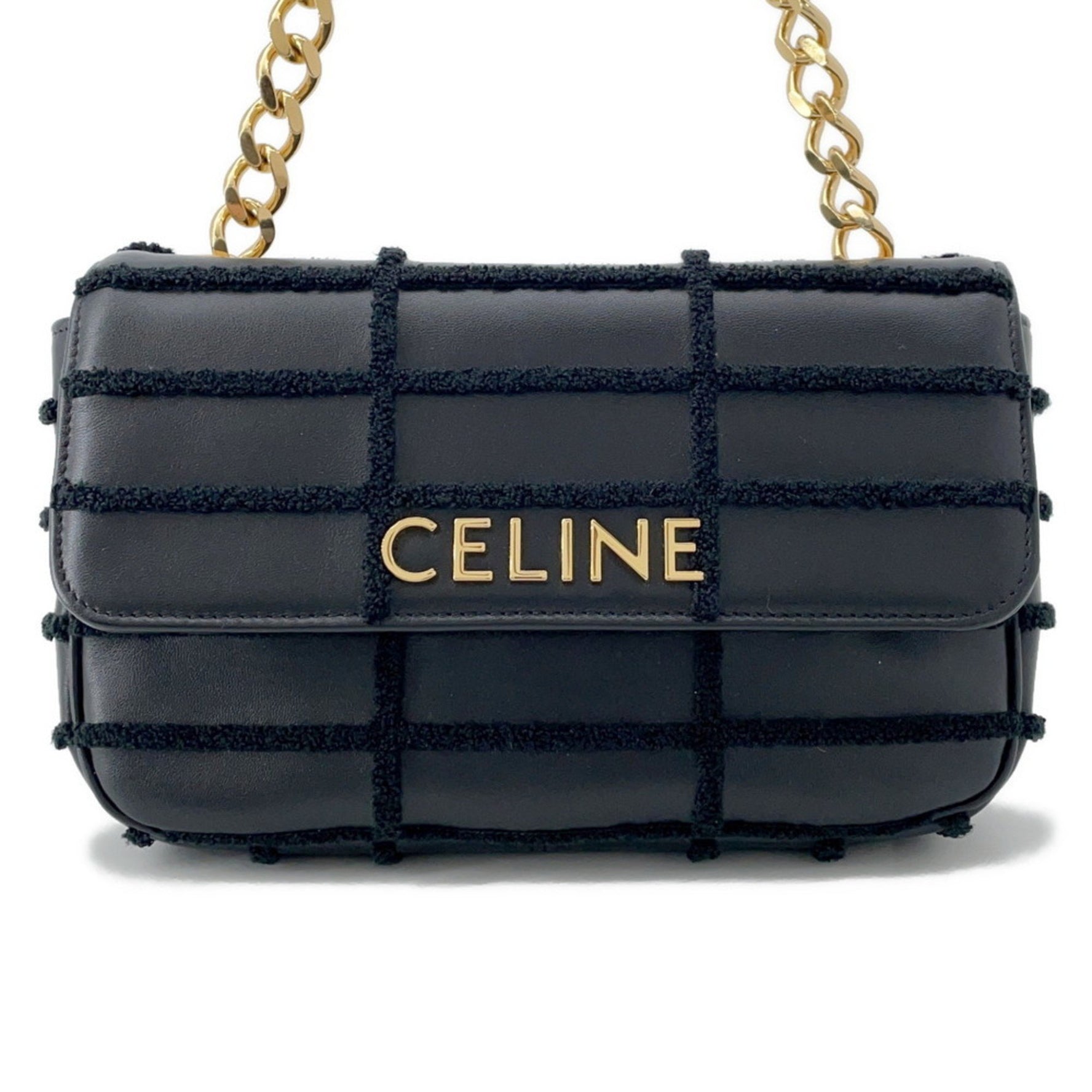 Celine Chain Shoulder Bag in Monochrome Pile Leather
