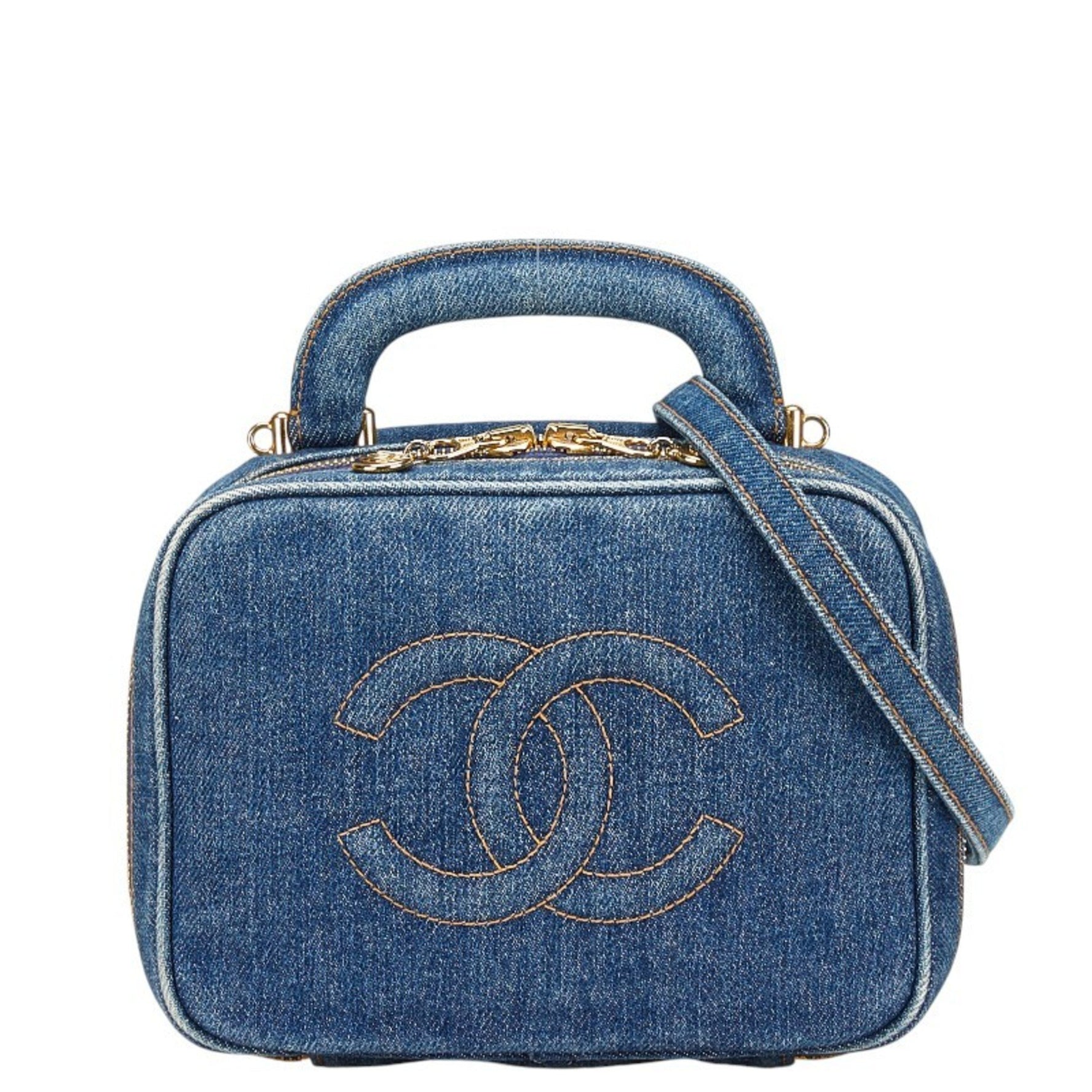 Chanel Coco Mark Vanity Bag Shoulder Indigo Blue Denim