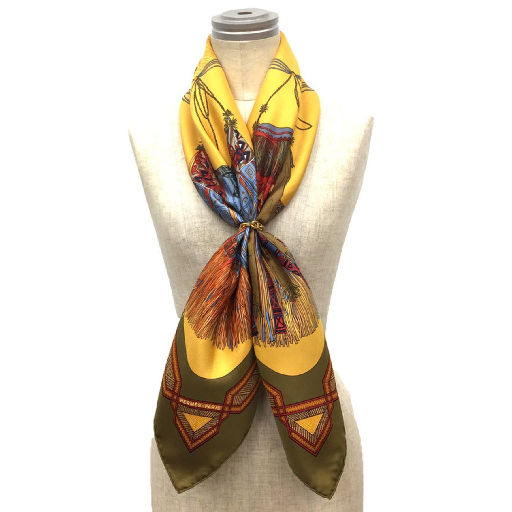HERMES Carre 90 Scarf Muffler CUIRS DE DESERT Desert leather Nomad Tuareg tribe 100% silk