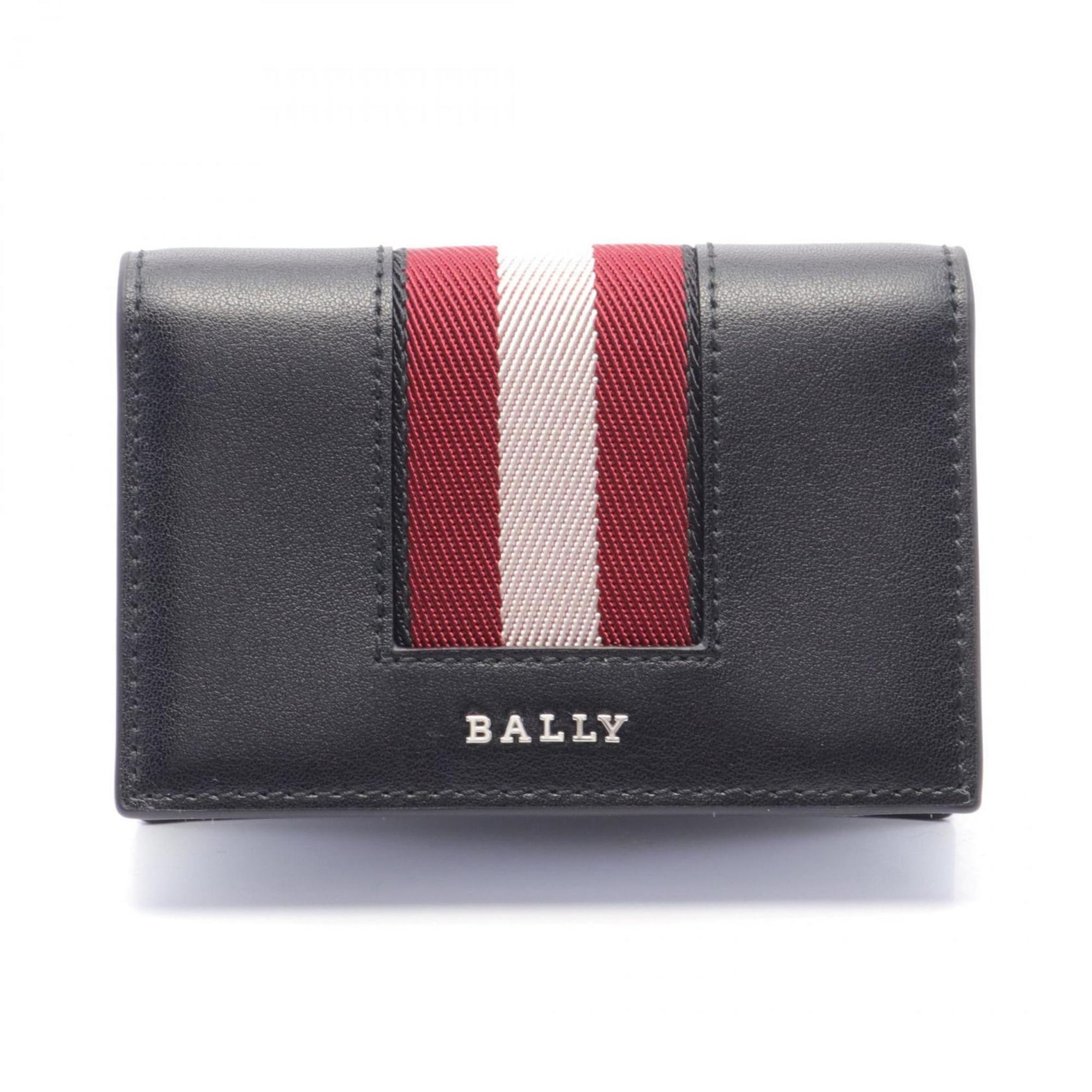 BALLY BALEE Business Card Holder/Card Case Leather Black Bordeaux White