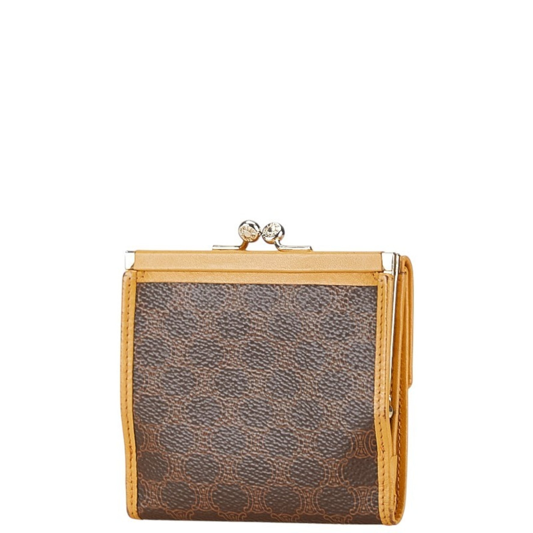 Celine Macadam Bi-fold Wallet Yellow Brown PVC Leather