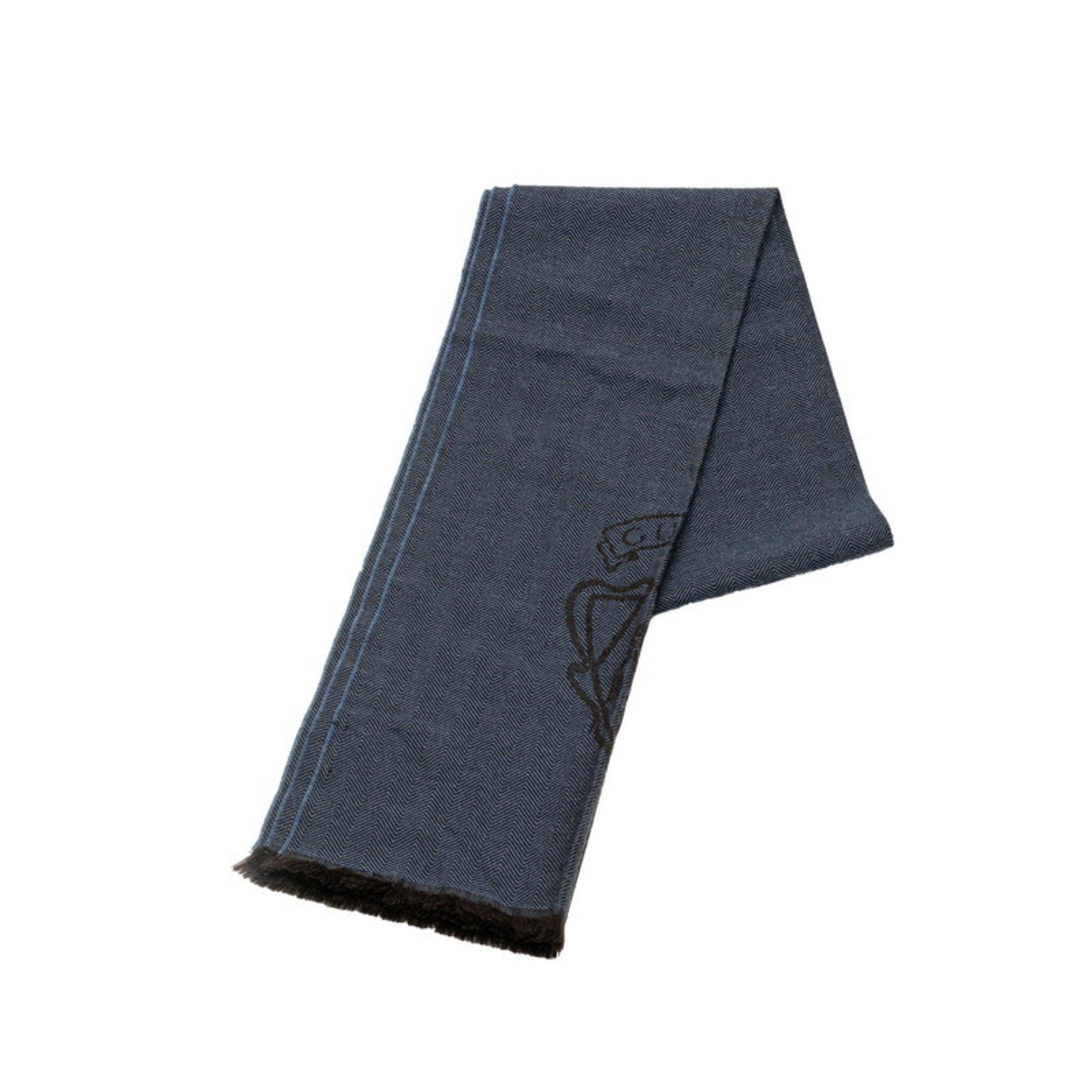 Gucci Emblem Crest Herringbone Scarf 08.338.986 Blue Brown Wool