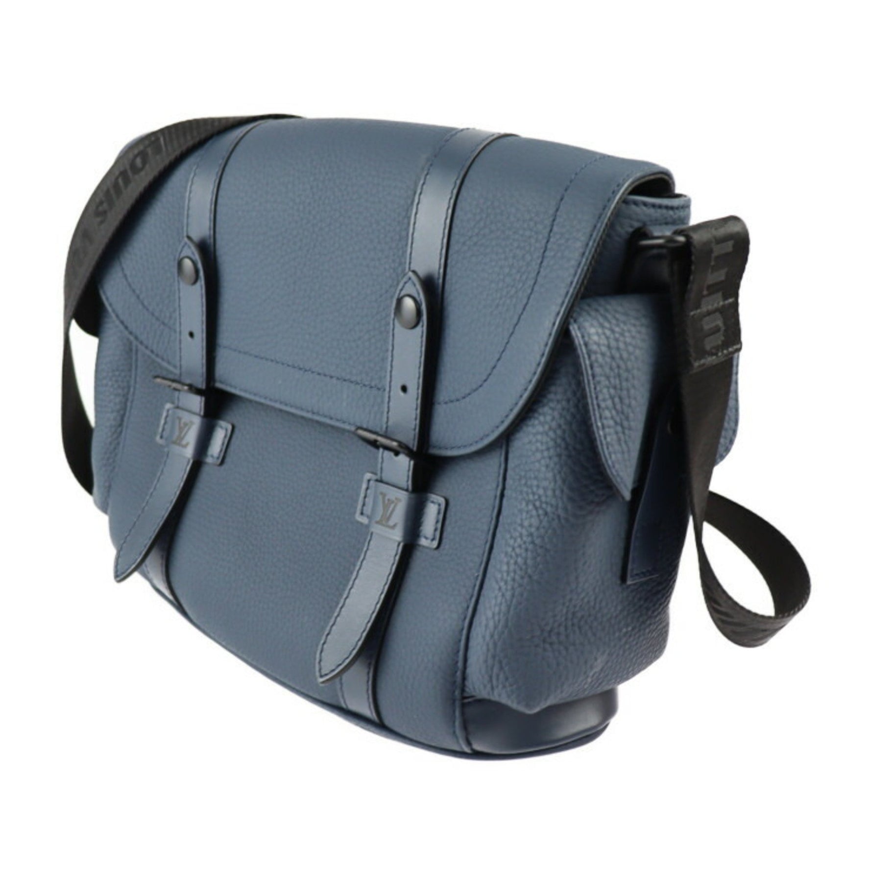Louis Vuitton Christopher Messenger Shoulder Bag Taurillon Leather Blue Marine Black Hardware Vuitton