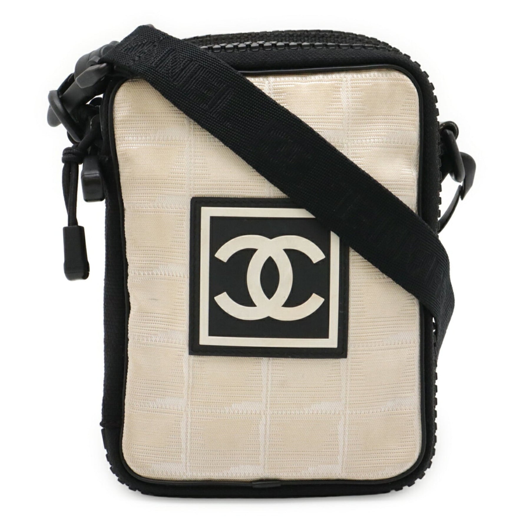 CHANEL Sport Line New Travel Coco Mark Shoulder Bag/Waist Pouch Nylon Ivory/Black