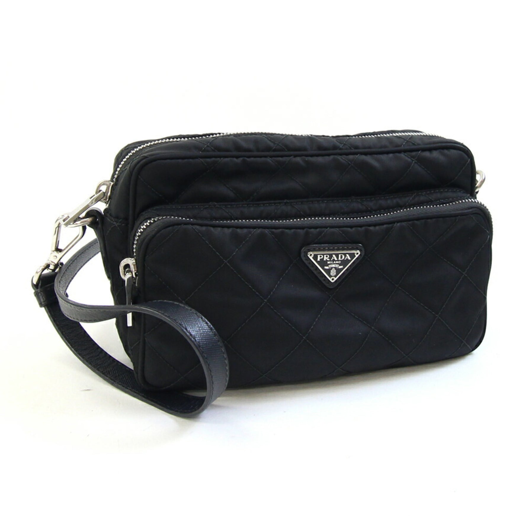 Prada Shoulder Bag Nylon Leather Pochette Quilted