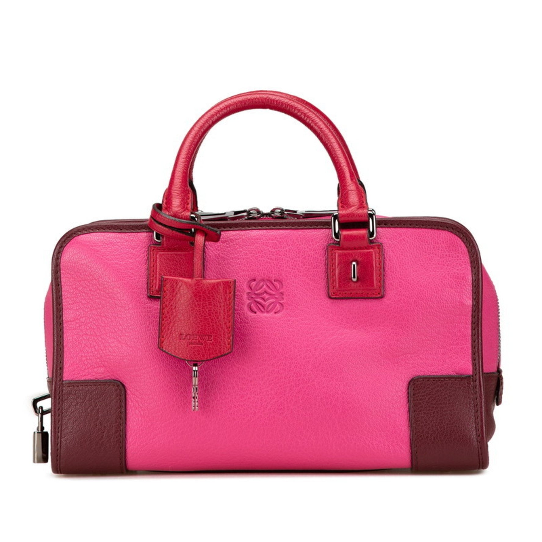 LOEWE Anagram Logo Amazona 28 Handbag in Pink and Wine Red Leather