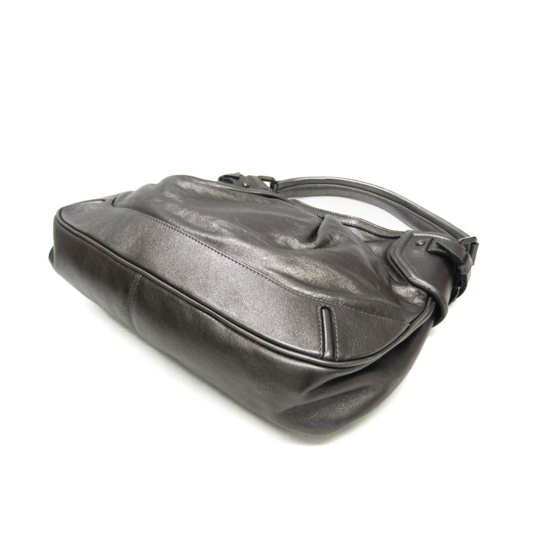 Burberry Leather Shoulder Bag Metallic Gray