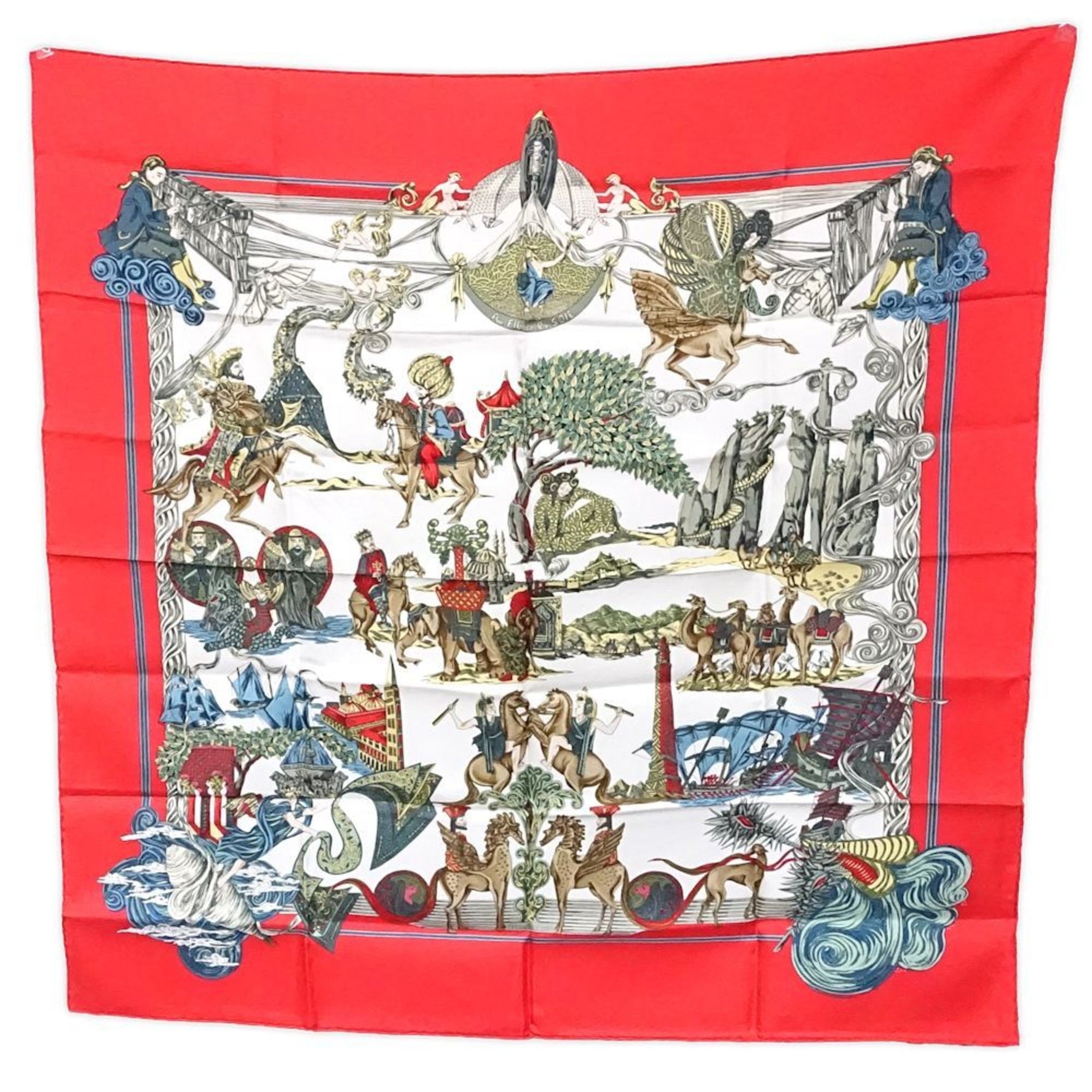 HERMES Carré 90 Scarf "Au FIL de la SOIE" (As the Silk Thread Moves) - Red