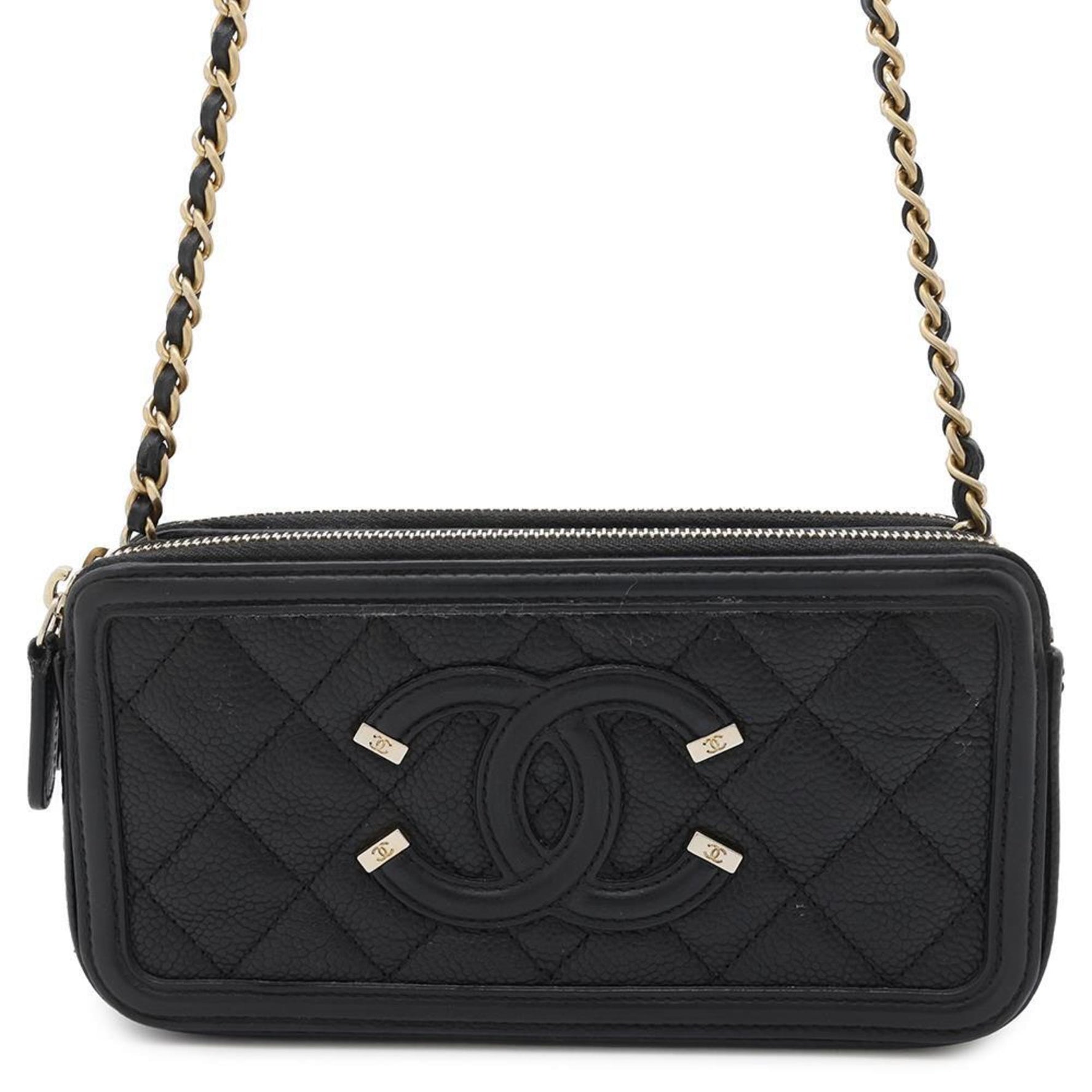 Chanel Chain Wallet CC Filigree Caviar Skin Long