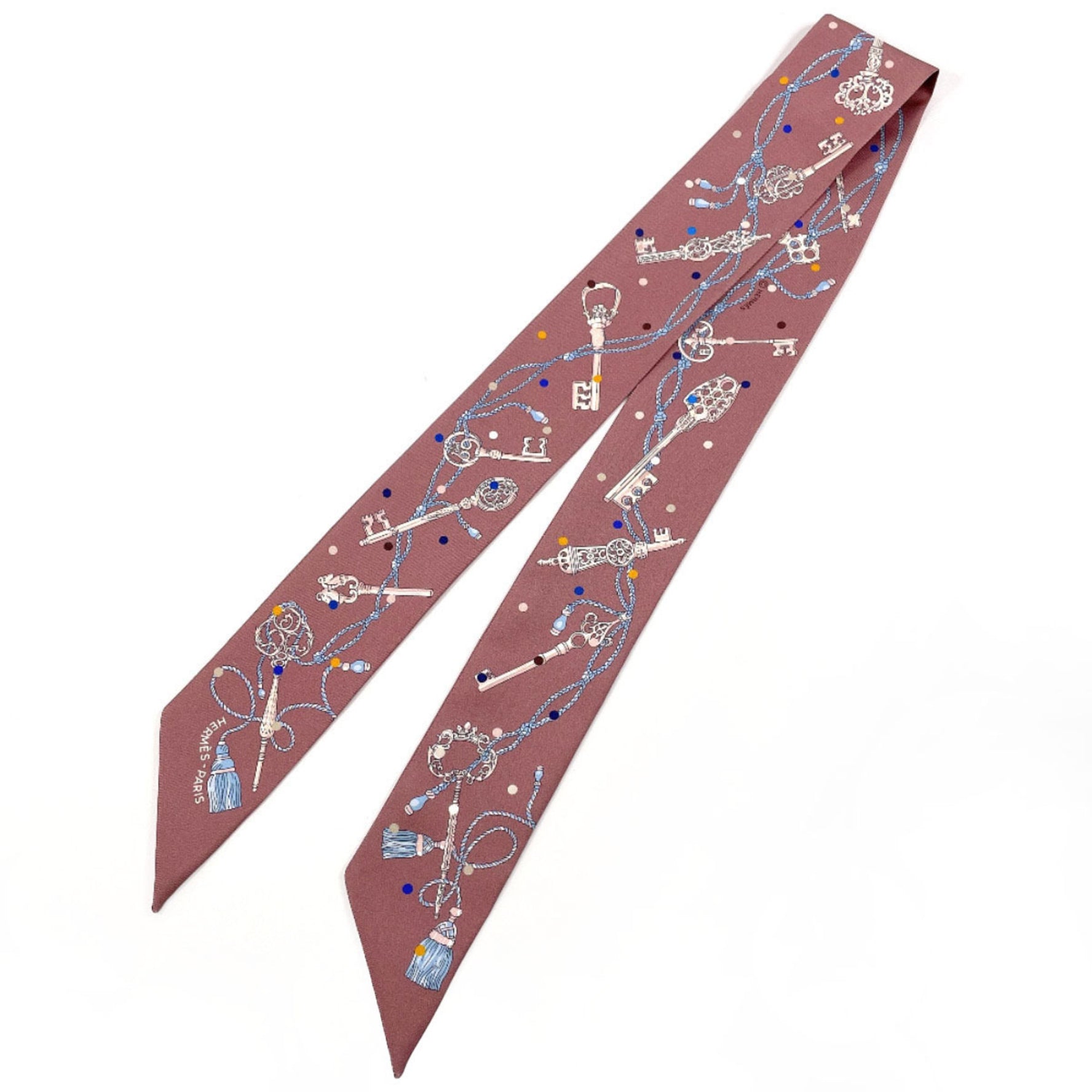 HERMES LES CLES A POIS Twilly Silk