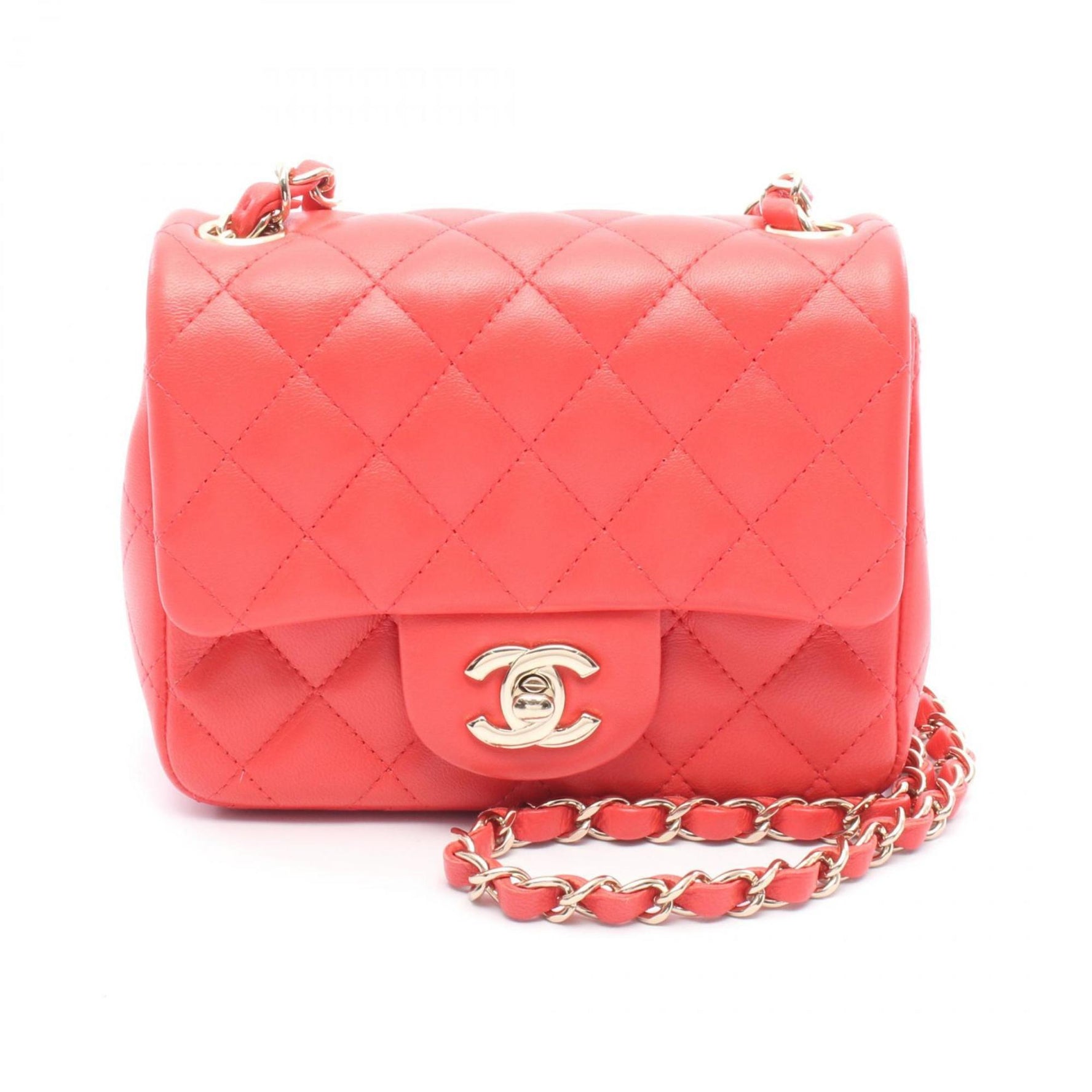 CHANEL Mini Matelasse Shoulder Bag Leather Red