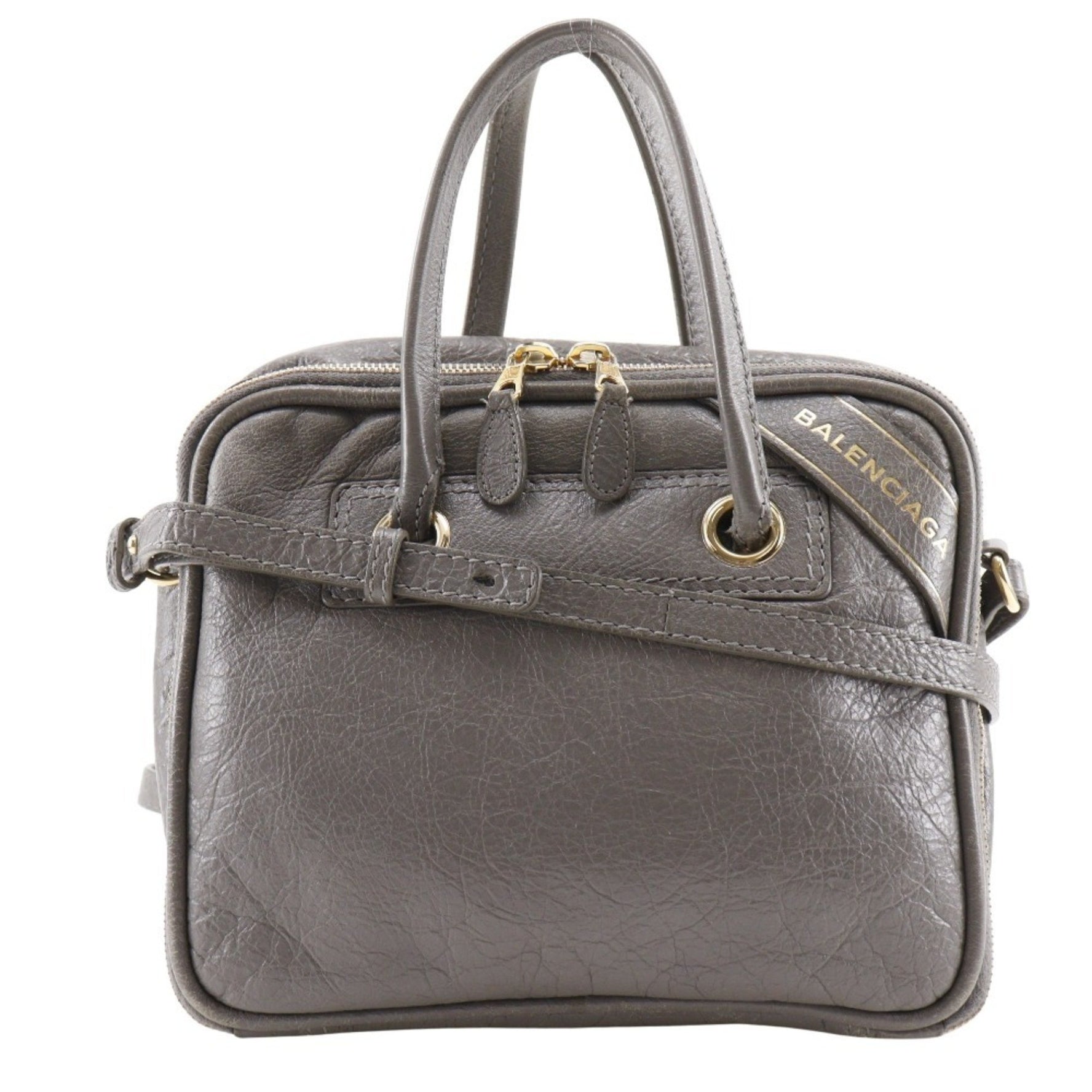 BALENCIAGA Blanket Square S Handbag Shoulder Leather Grey Double